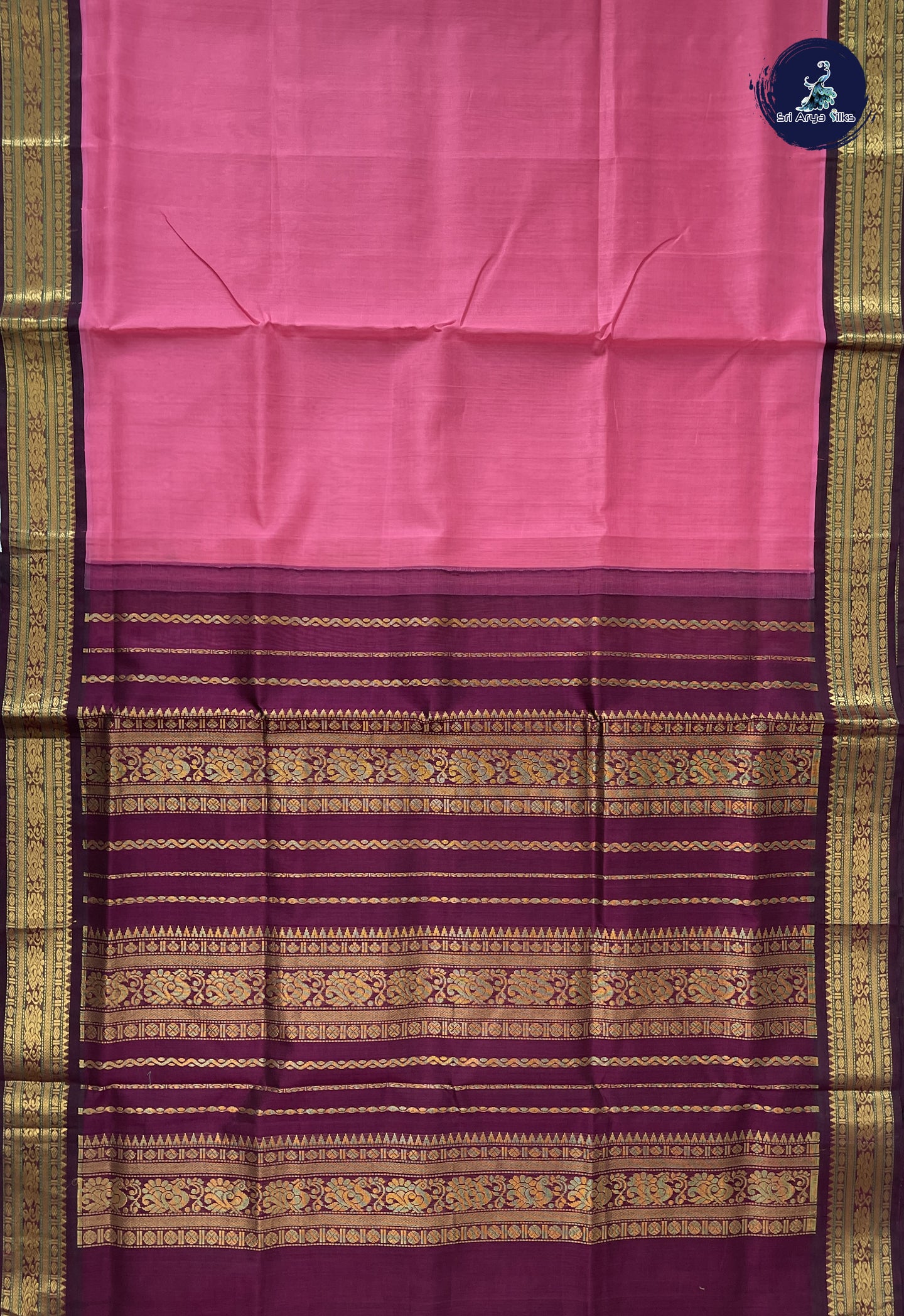 Lotus Pink Korvai Silk Cotton Saree With Plain Pattern