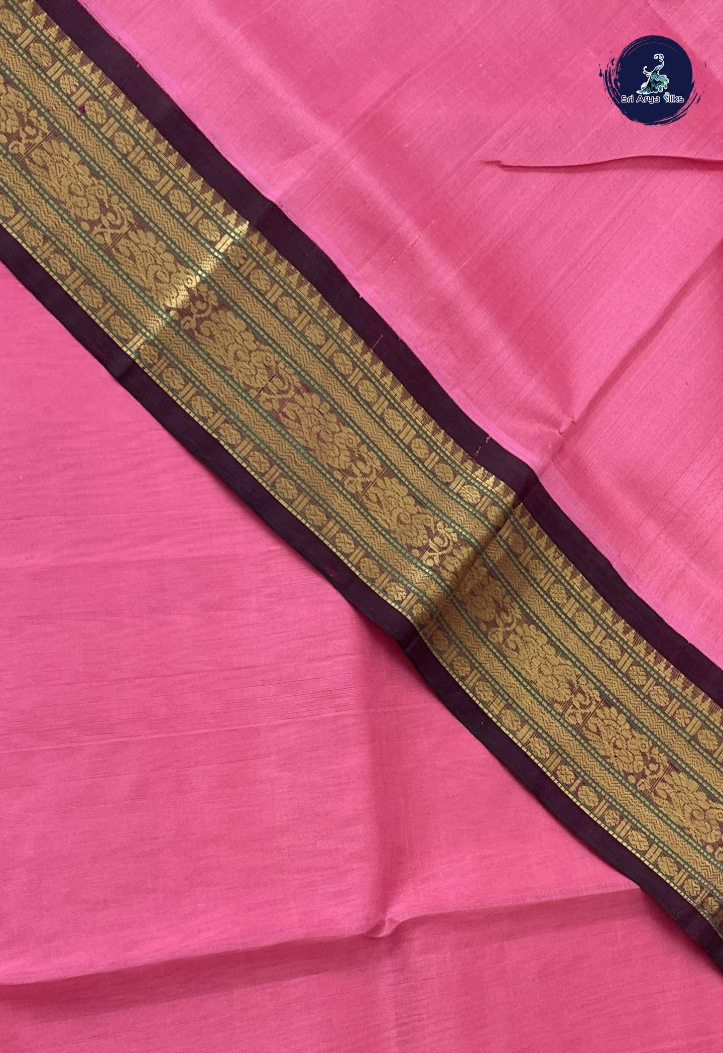 Lotus Pink Korvai Silk Cotton Saree With Plain Pattern