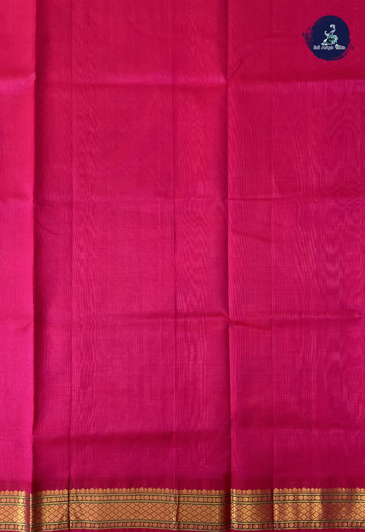Orangish Pink Korvai Silk Cotton Saree With Plain Pattern