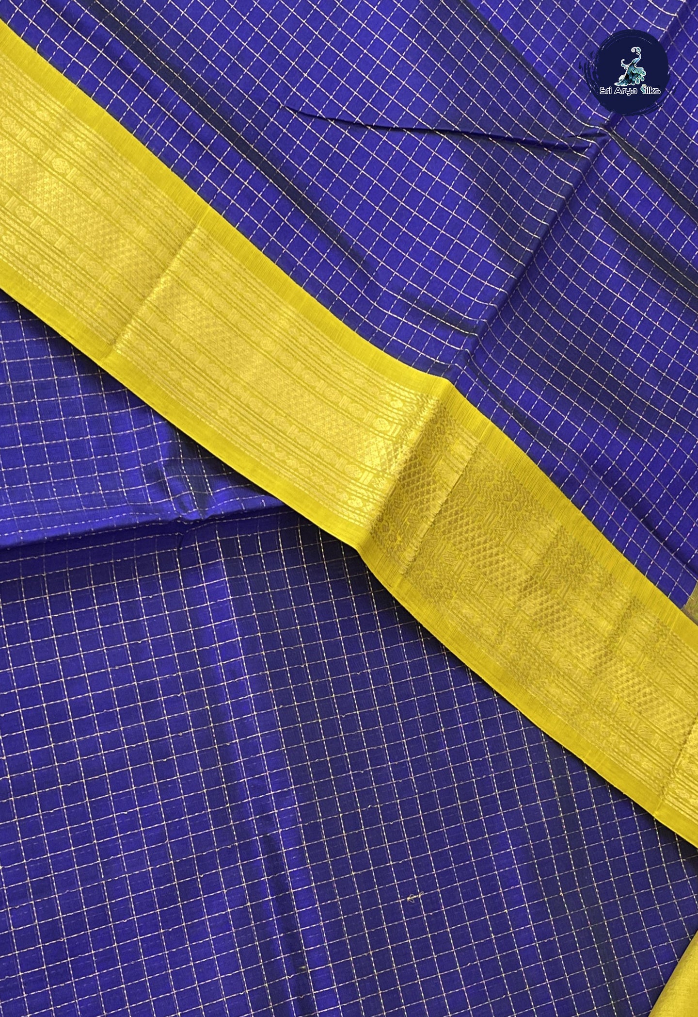MS Blue Korvai Silk Cotton Saree With Zari Checked Pattern