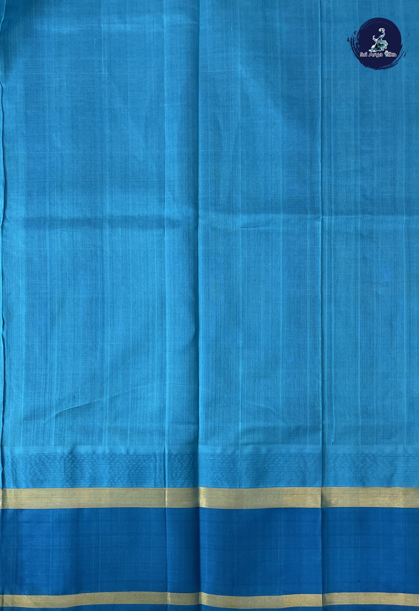Dark Blue Korvai Silk Cotton Saree With Plain Pattern