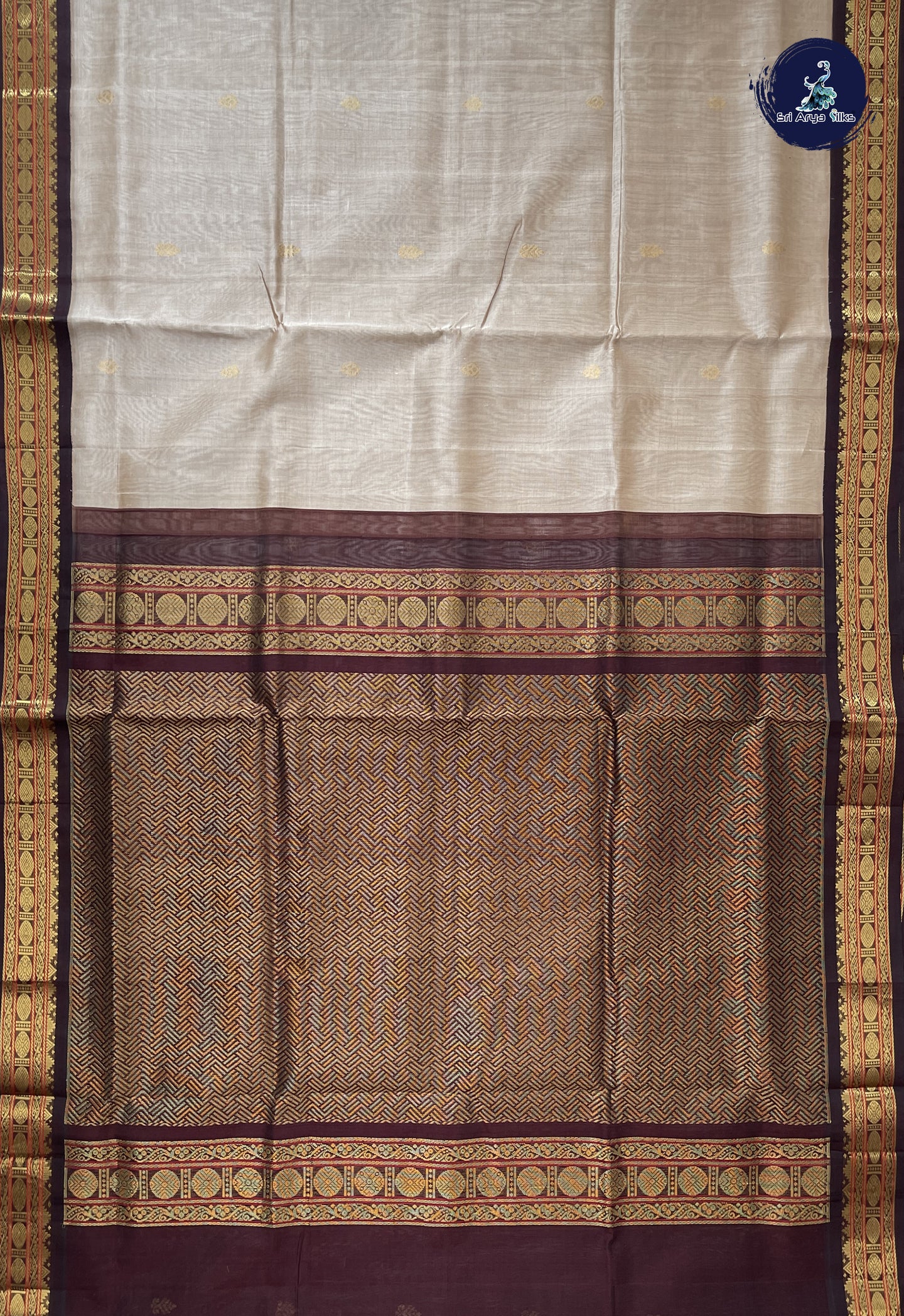 Light Brown Korvai Silk Cotton Saree With Zari Buttas Pattern