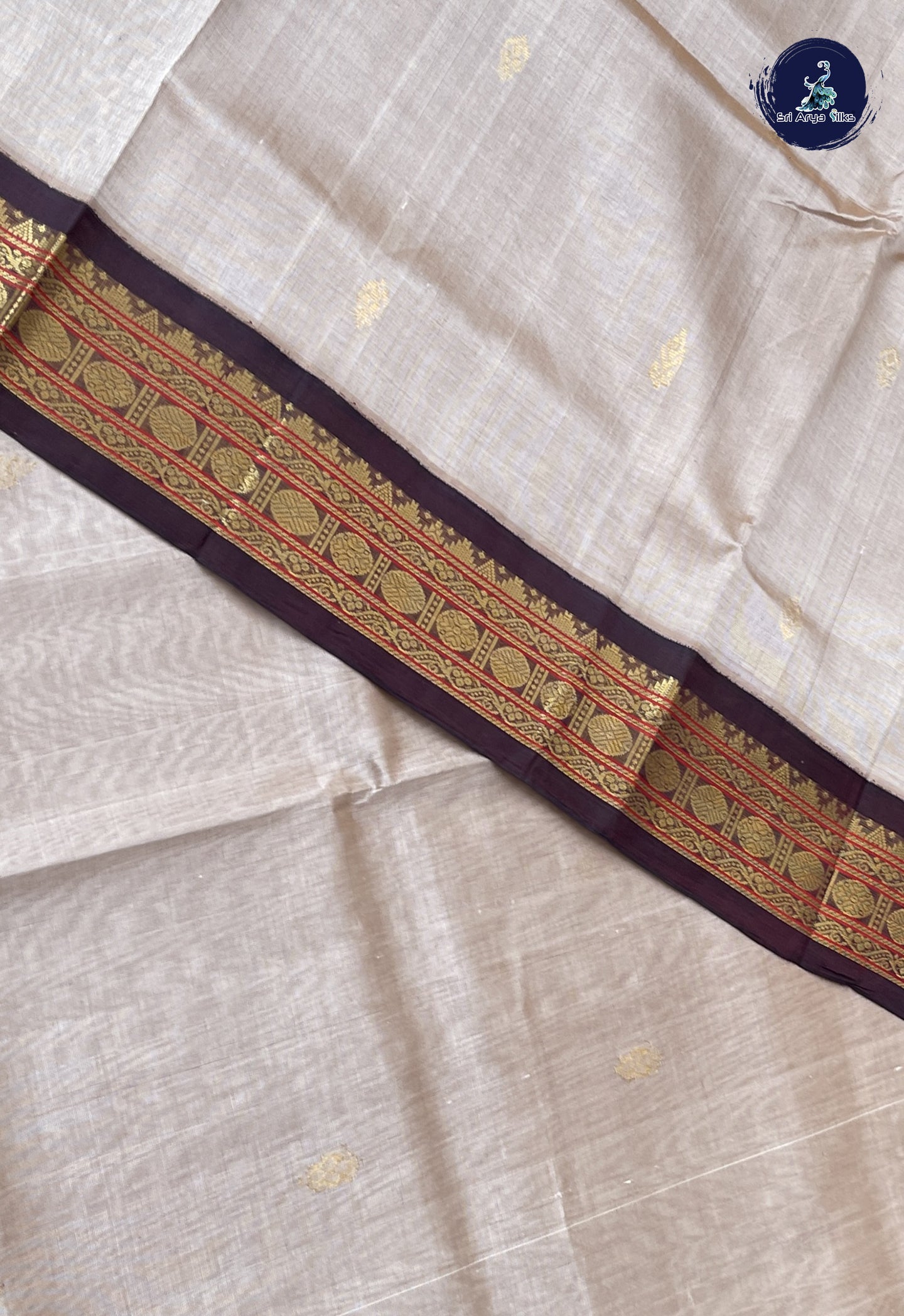 Light Brown Korvai Silk Cotton Saree With Zari Buttas Pattern
