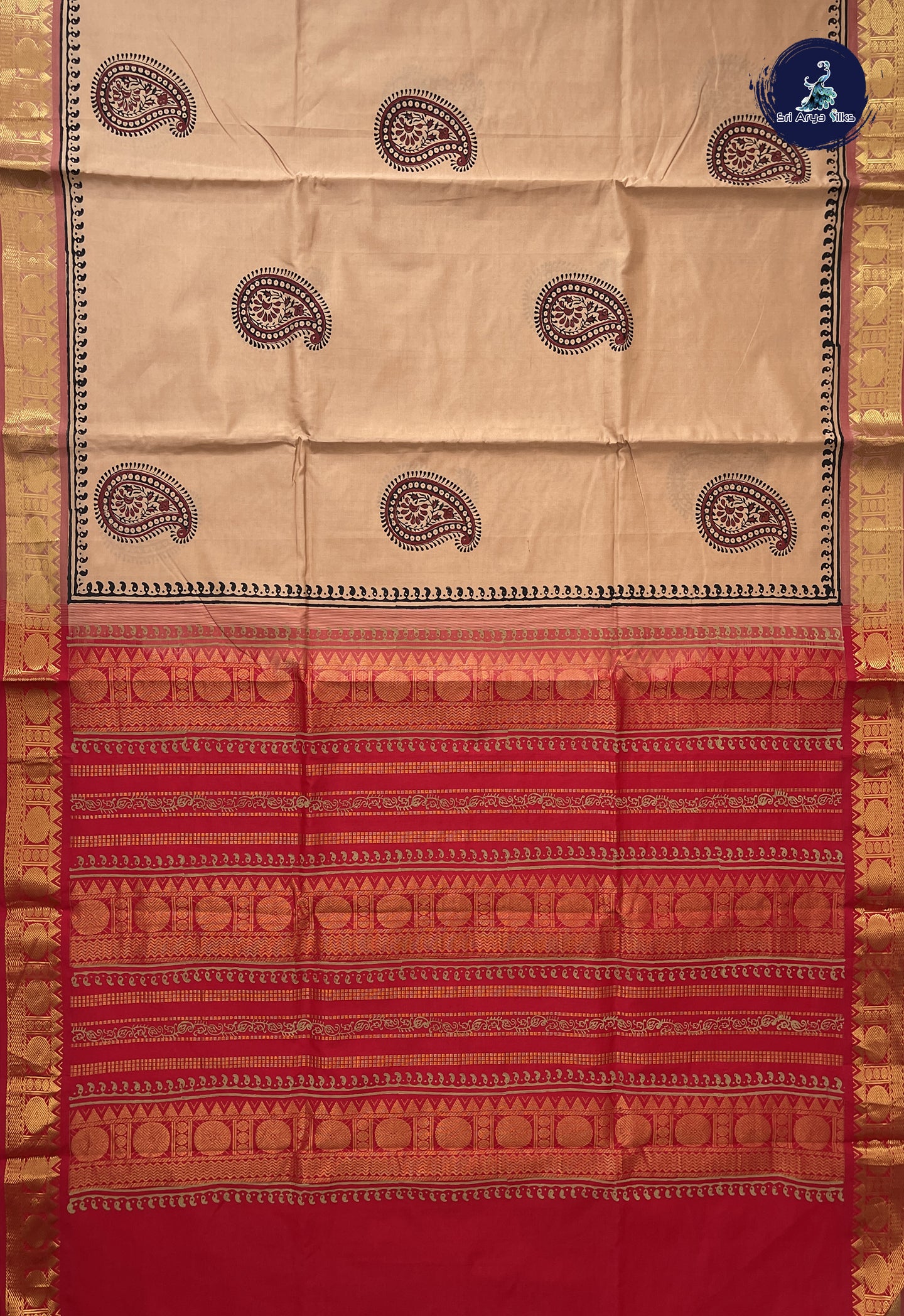 Fawn Semi Silk Cotton Saree With Printed Pattern