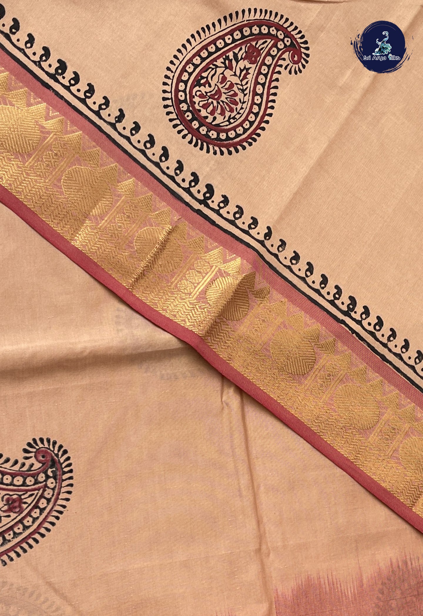 Fawn Semi Silk Cotton Saree With Printed Pattern