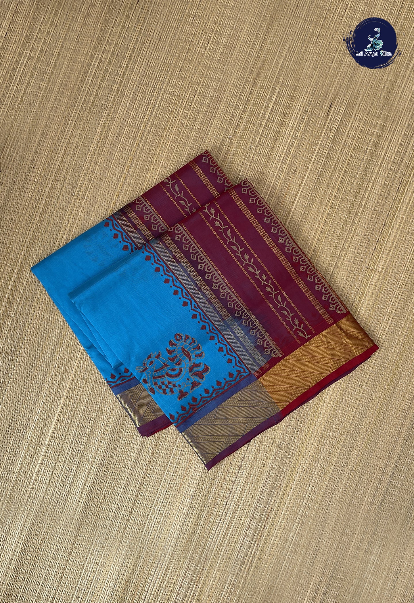 Copper Sulphate Blue Printed Saree With Printed Pattern