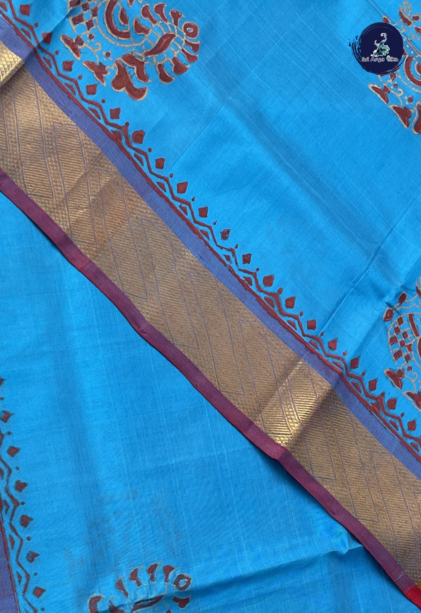 Copper Sulphate Blue Printed Saree With Printed Pattern