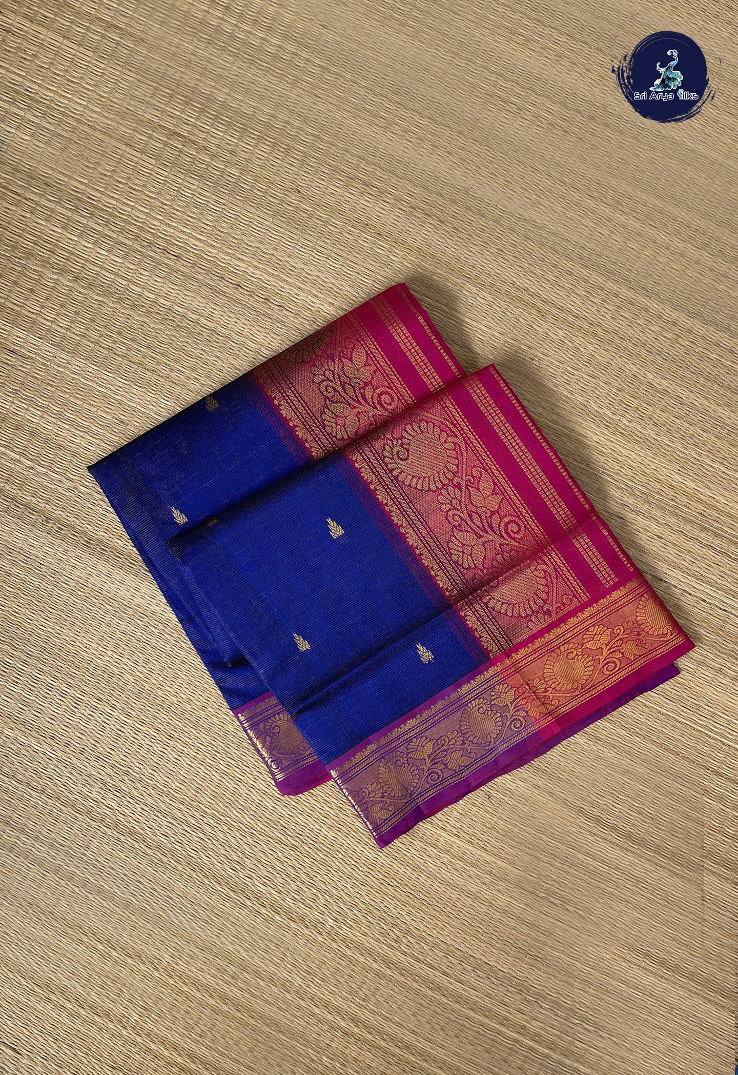 MS Blue Vaira Oosi Silk Cotton Saree With Vaira Oosi Pattern