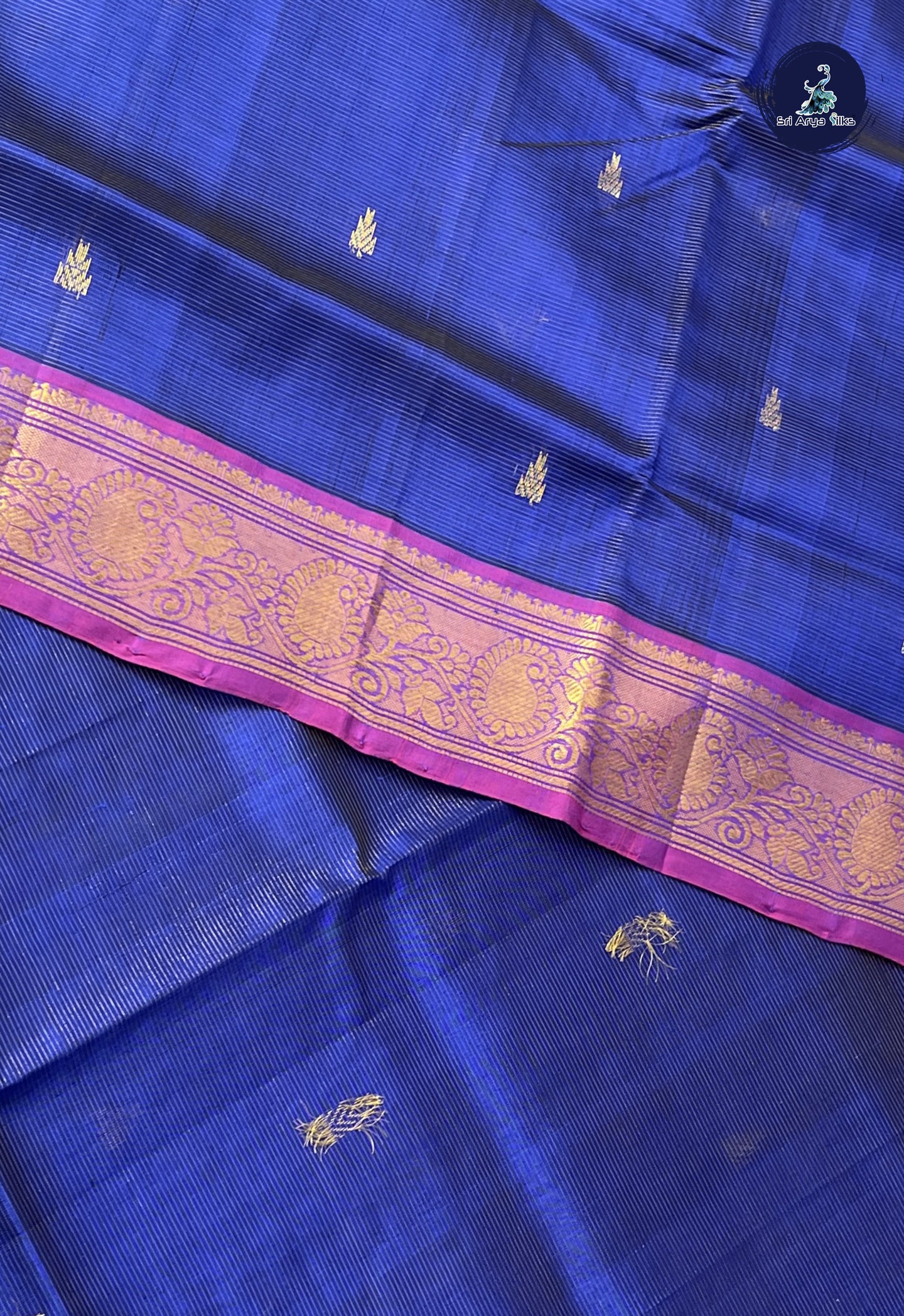 MS Blue Vaira Oosi Silk Cotton Saree With Vaira Oosi Pattern