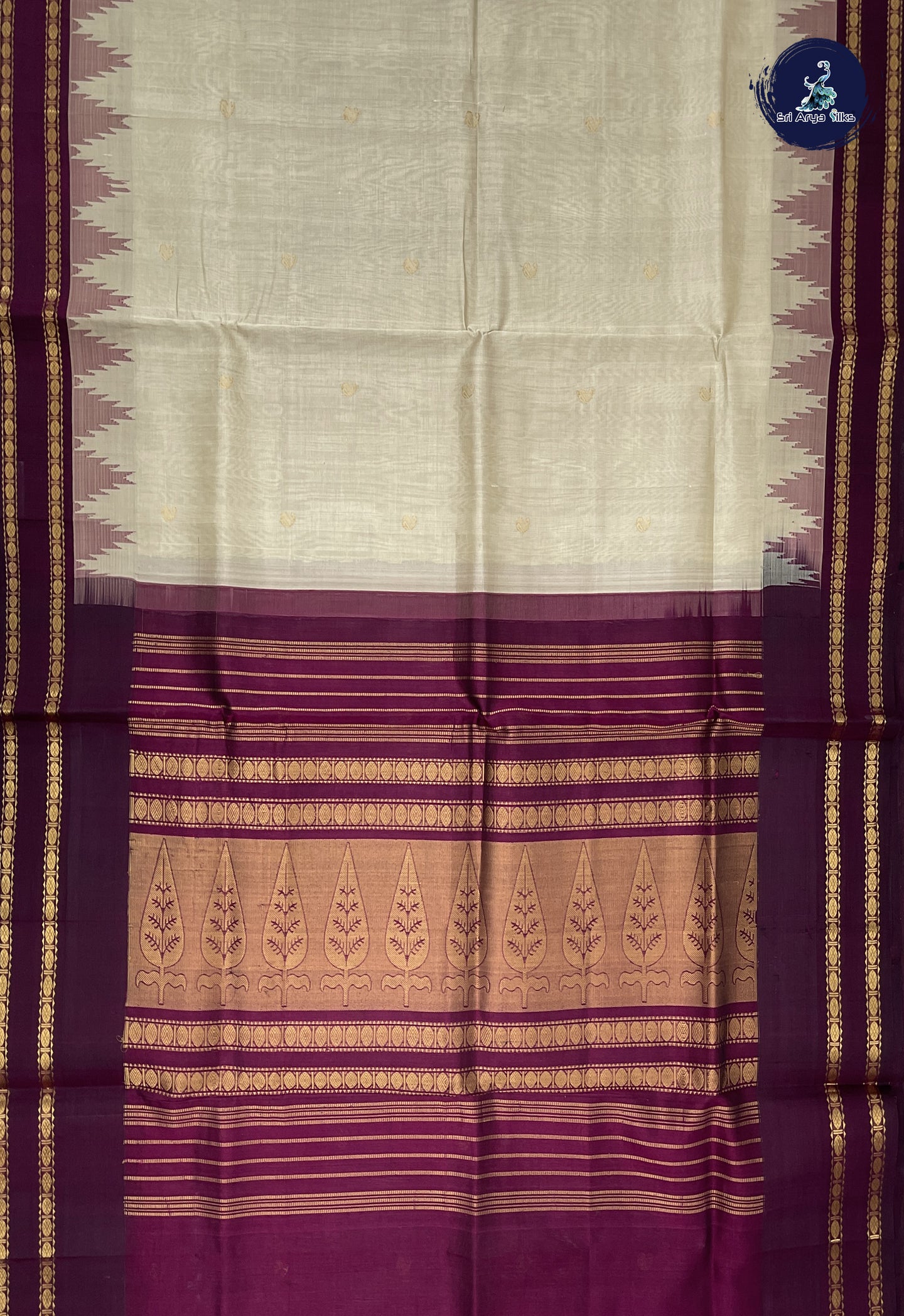 Ivory Korvai Silk Cotton Saree With Zari Buttas Pattern