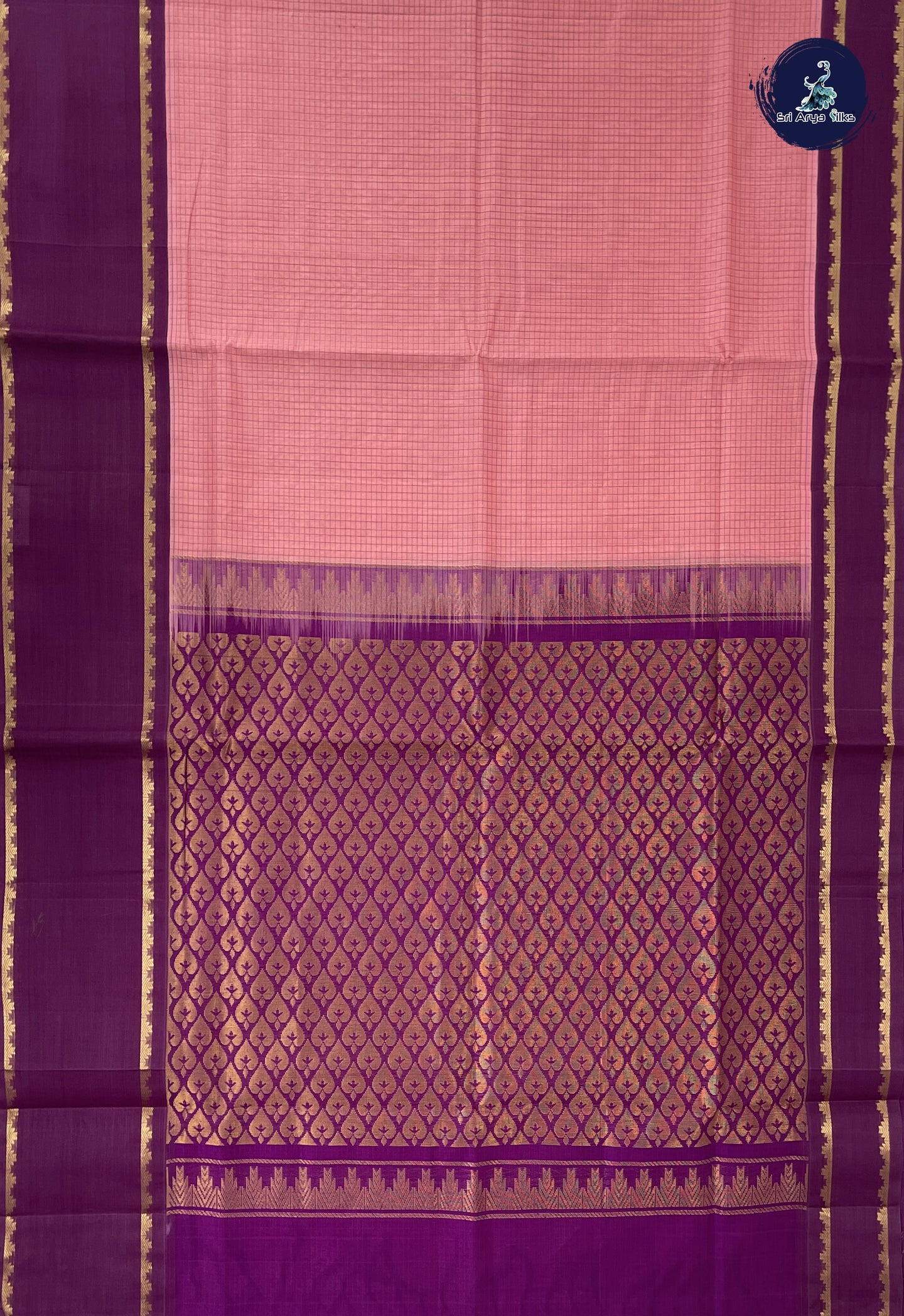 Light Pink Checked Saree With Checked Pattern