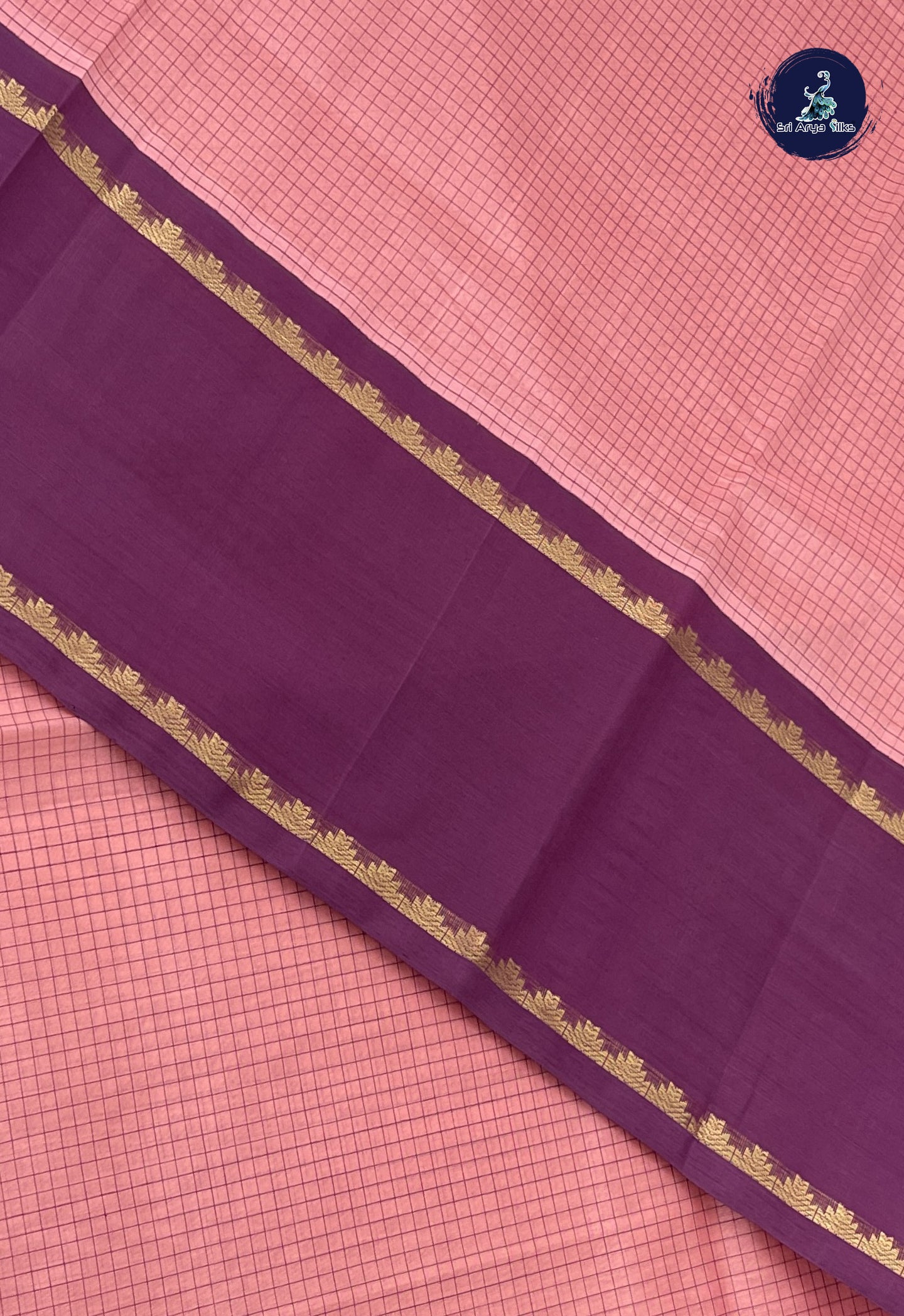 Light Pink Checked Saree With Checked Pattern
