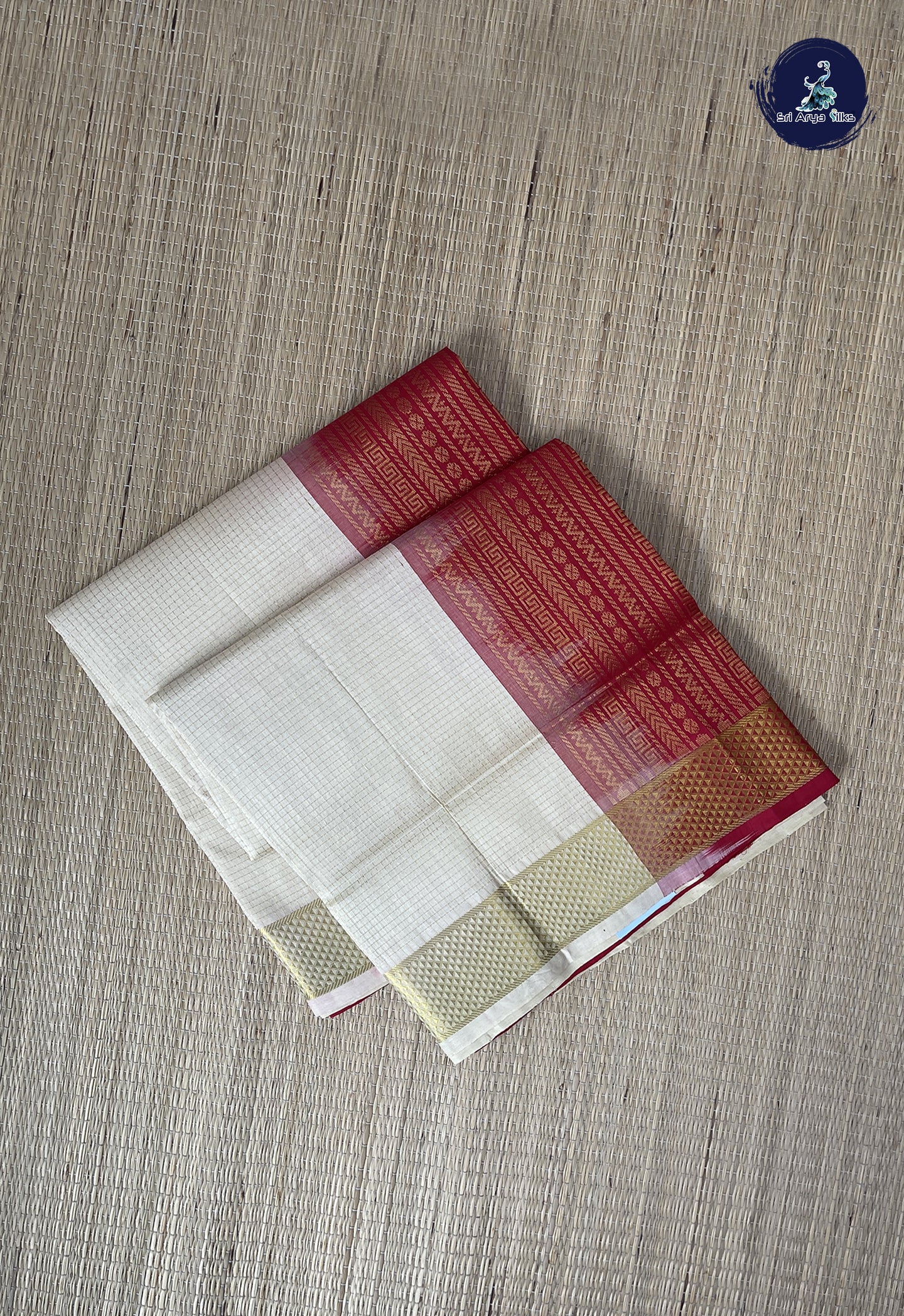 Off White Simple Silk Cotton Saree With Zari Checked Pattern