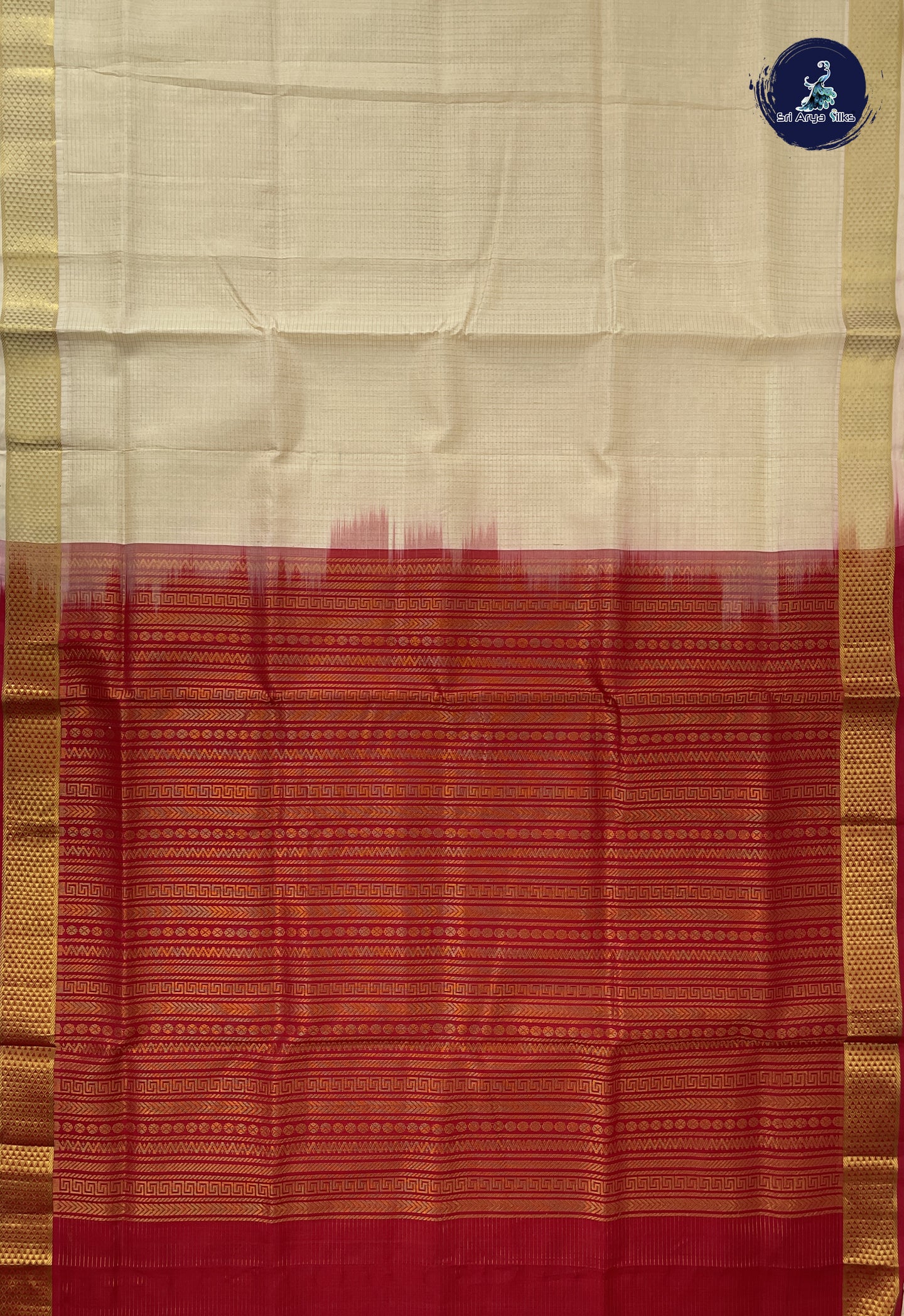 Off White Simple Silk Cotton Saree With Zari Checked Pattern