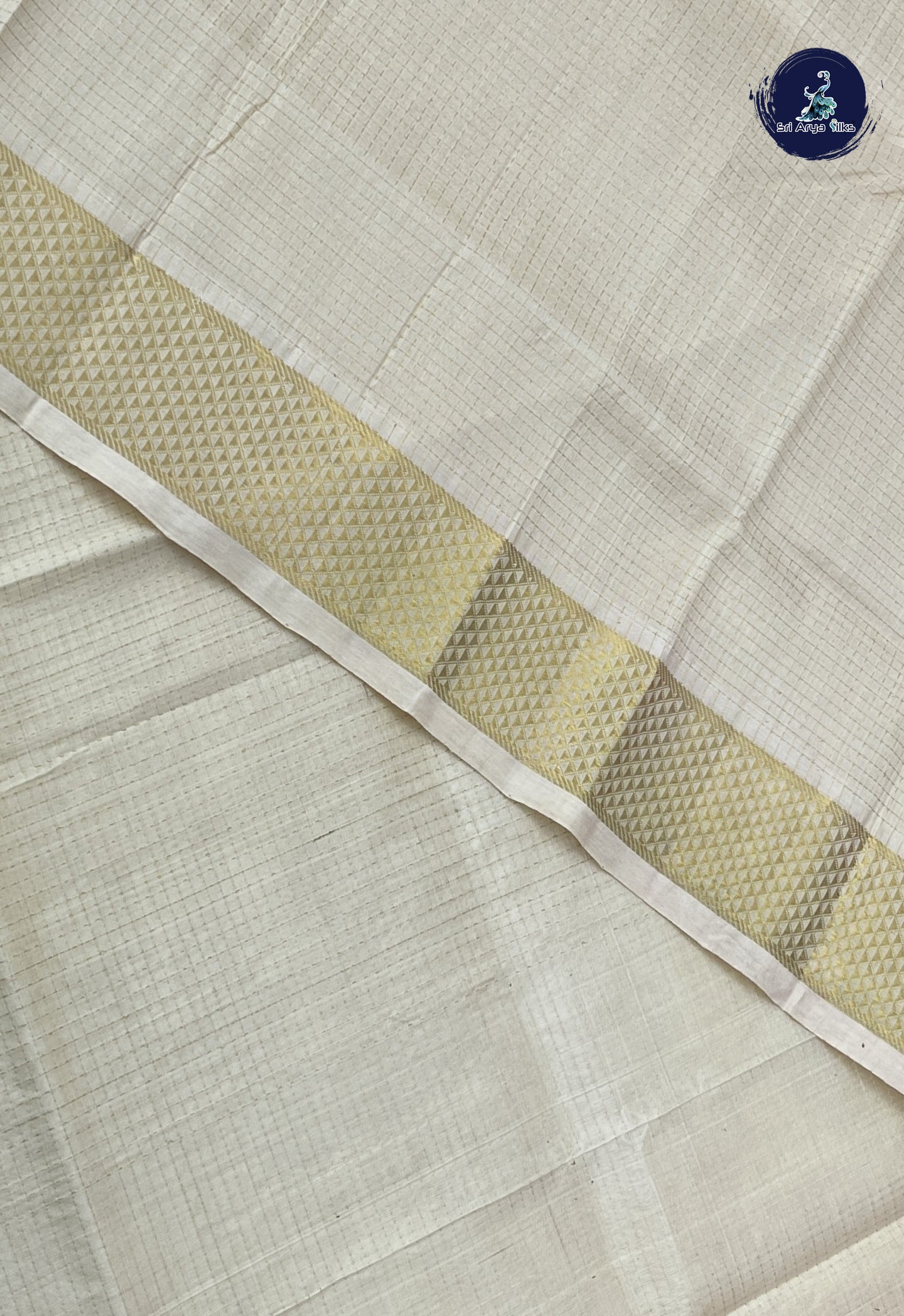 Off White Simple Silk Cotton Saree With Zari Checked Pattern