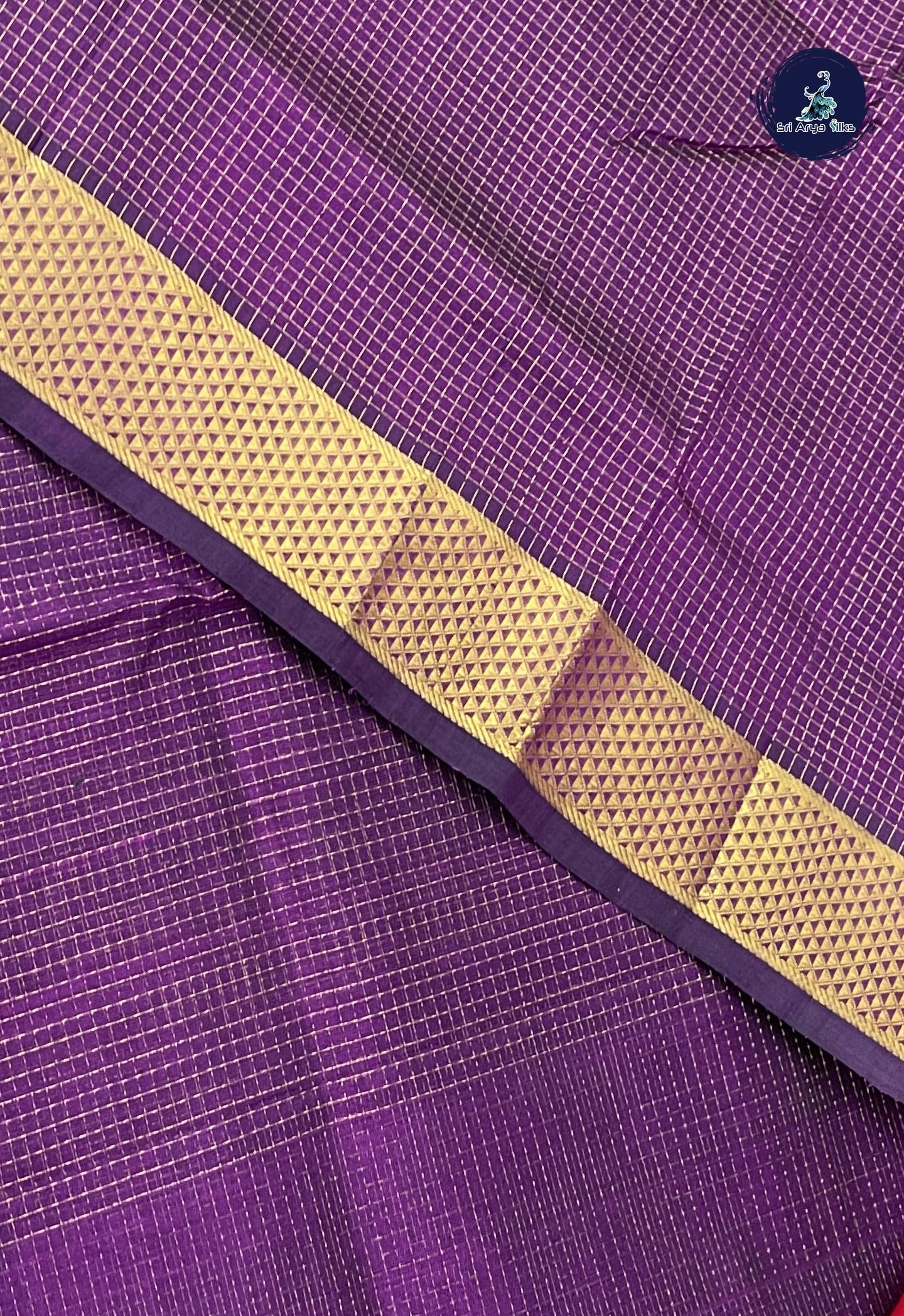 Dark Violet Simple Silk Cotton Saree With Zari Checked Pattern
