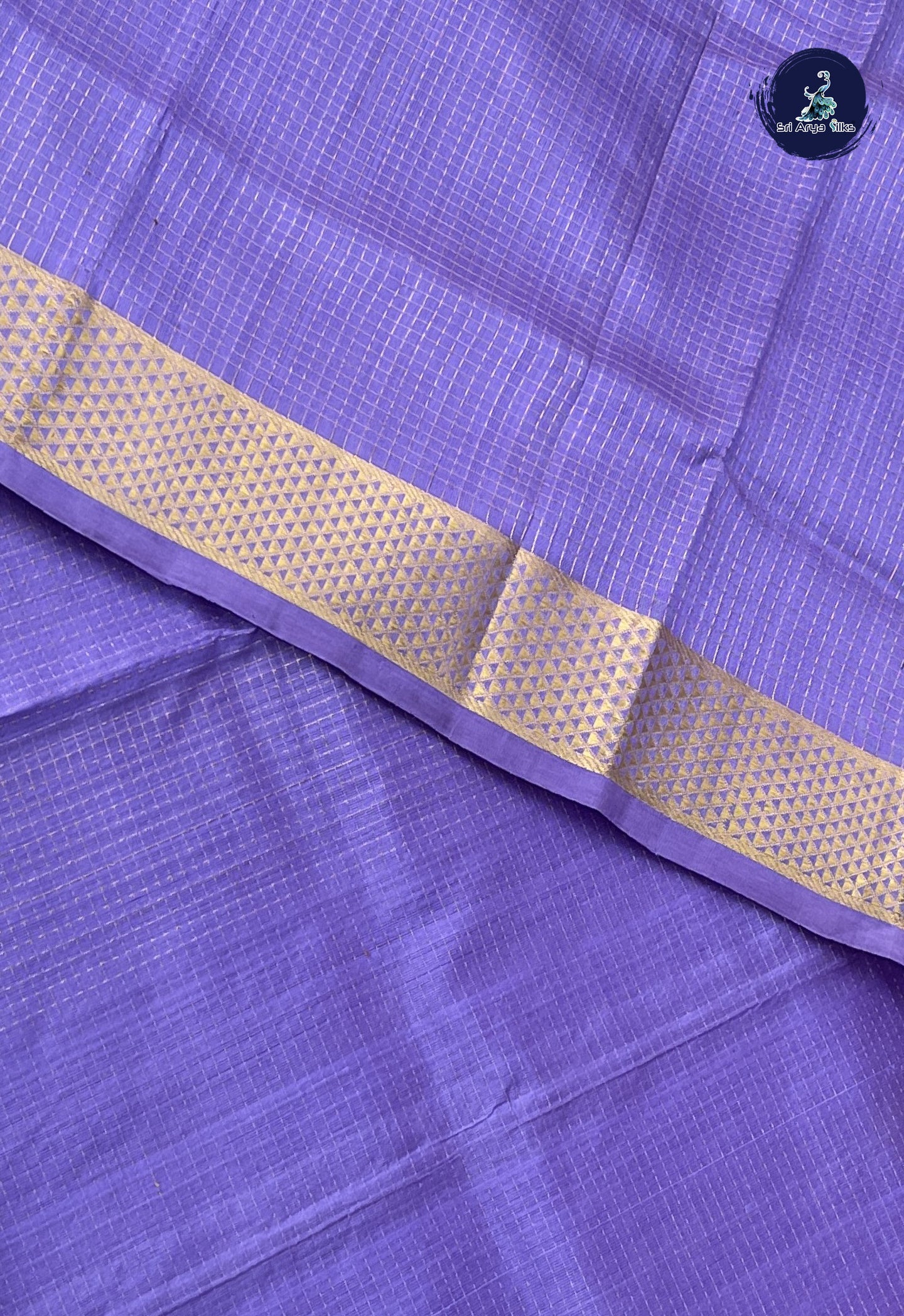 Lavender Simple Silk Cotton Saree With Zari Checked Pattern
