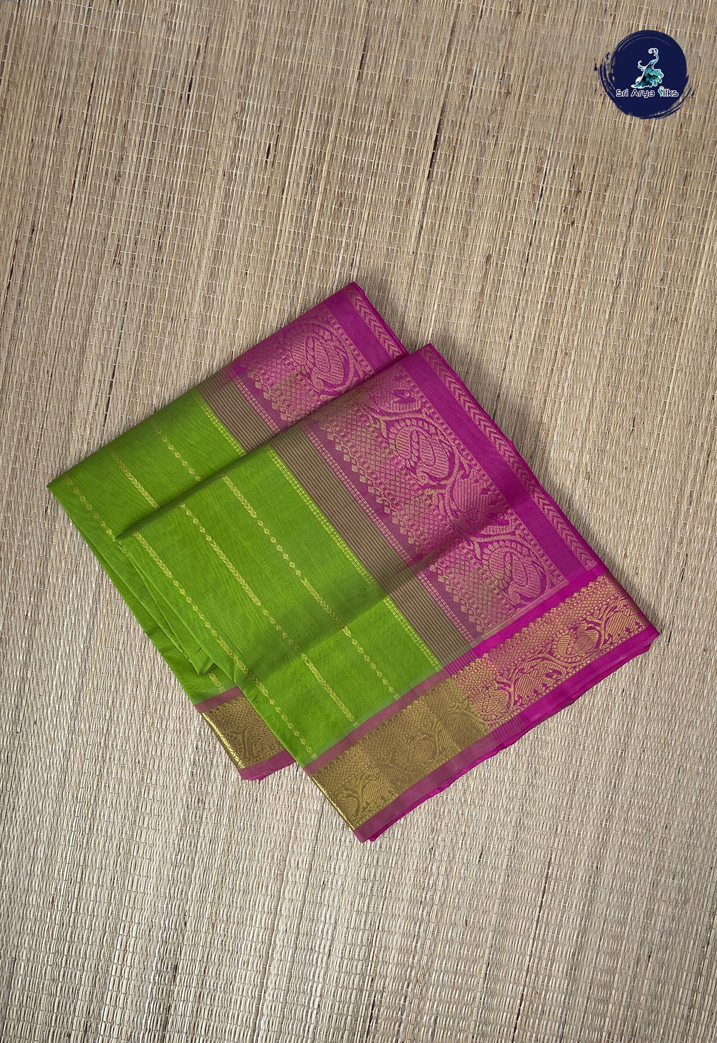 Light Green Simple Silk Cotton Saree With Stripes Pattern