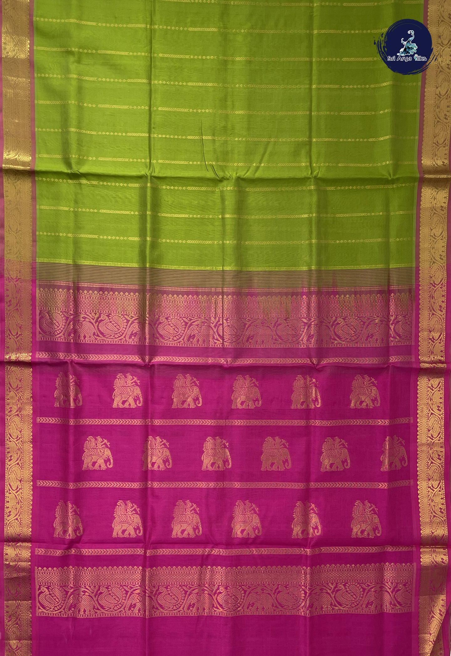 Light Green Simple Silk Cotton Saree With Stripes Pattern