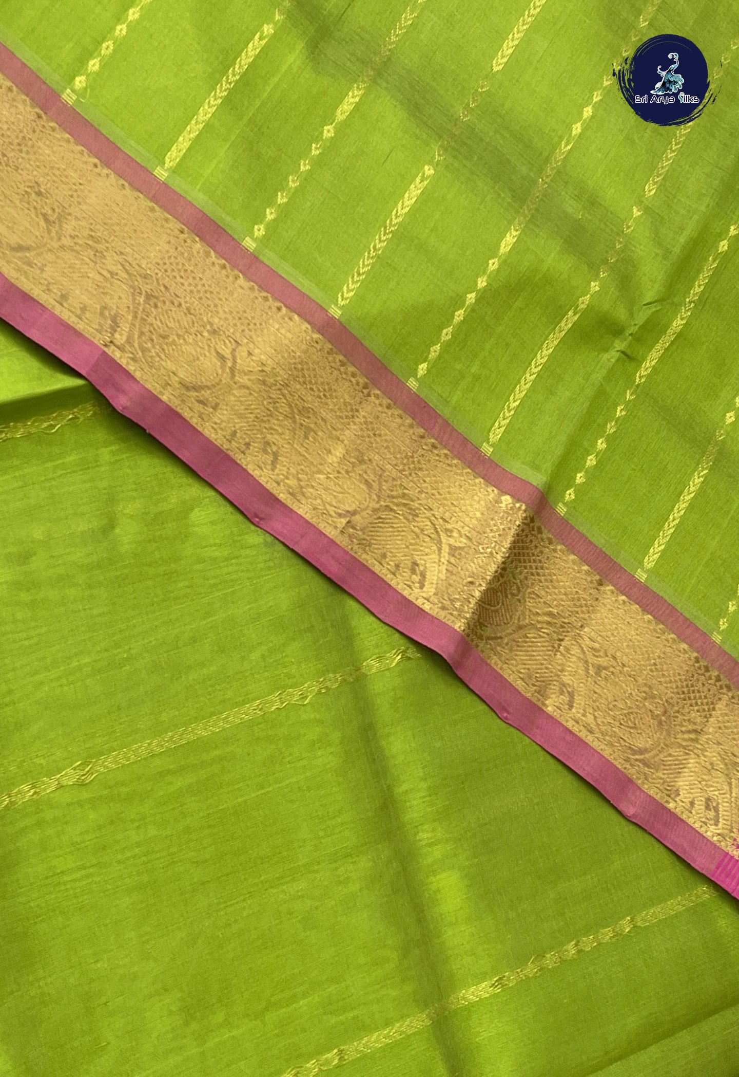 Light Green Simple Silk Cotton Saree With Stripes Pattern