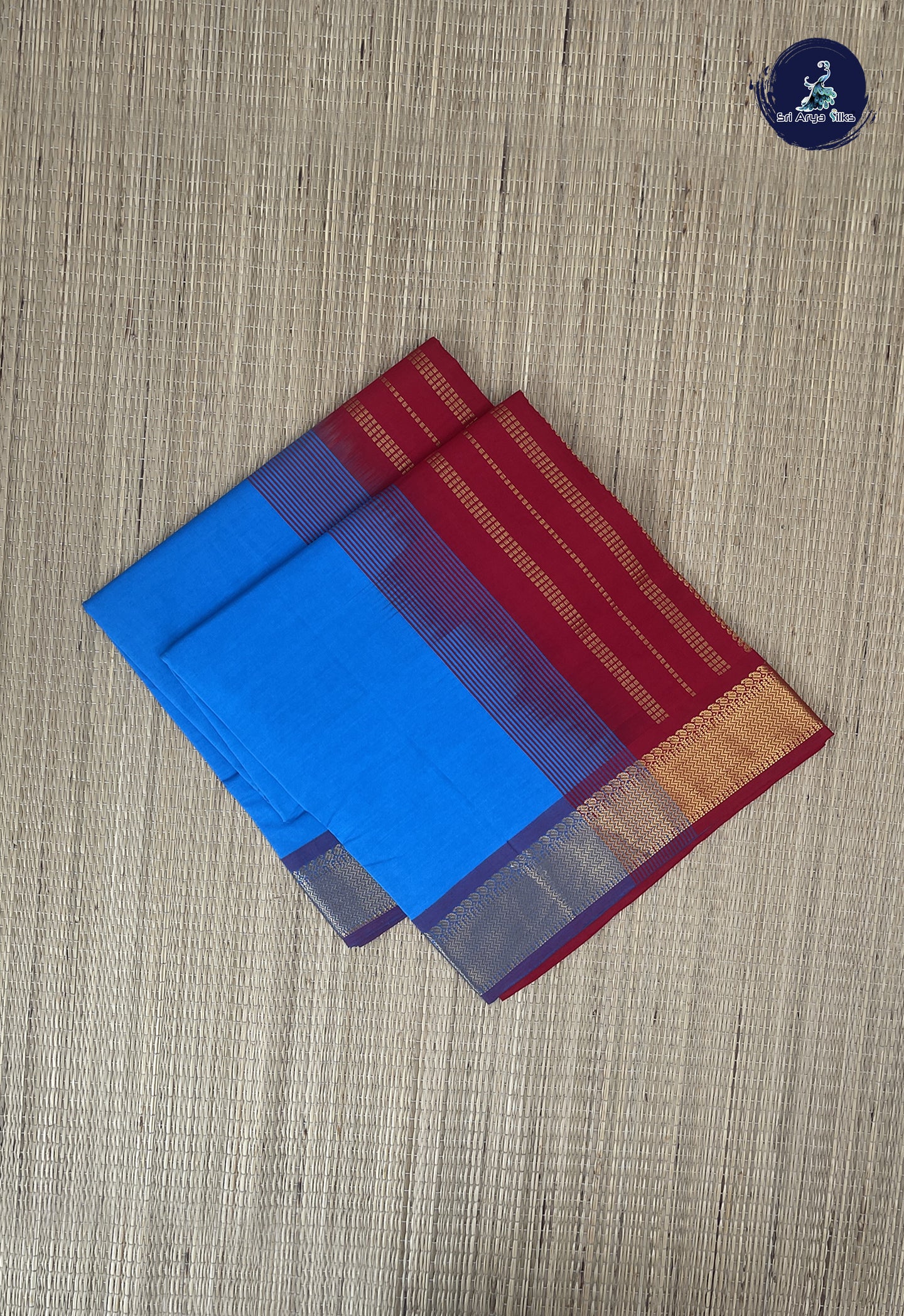 Copper Sulphate Blue Semi Silk Cotton Saree With Plain Pattern