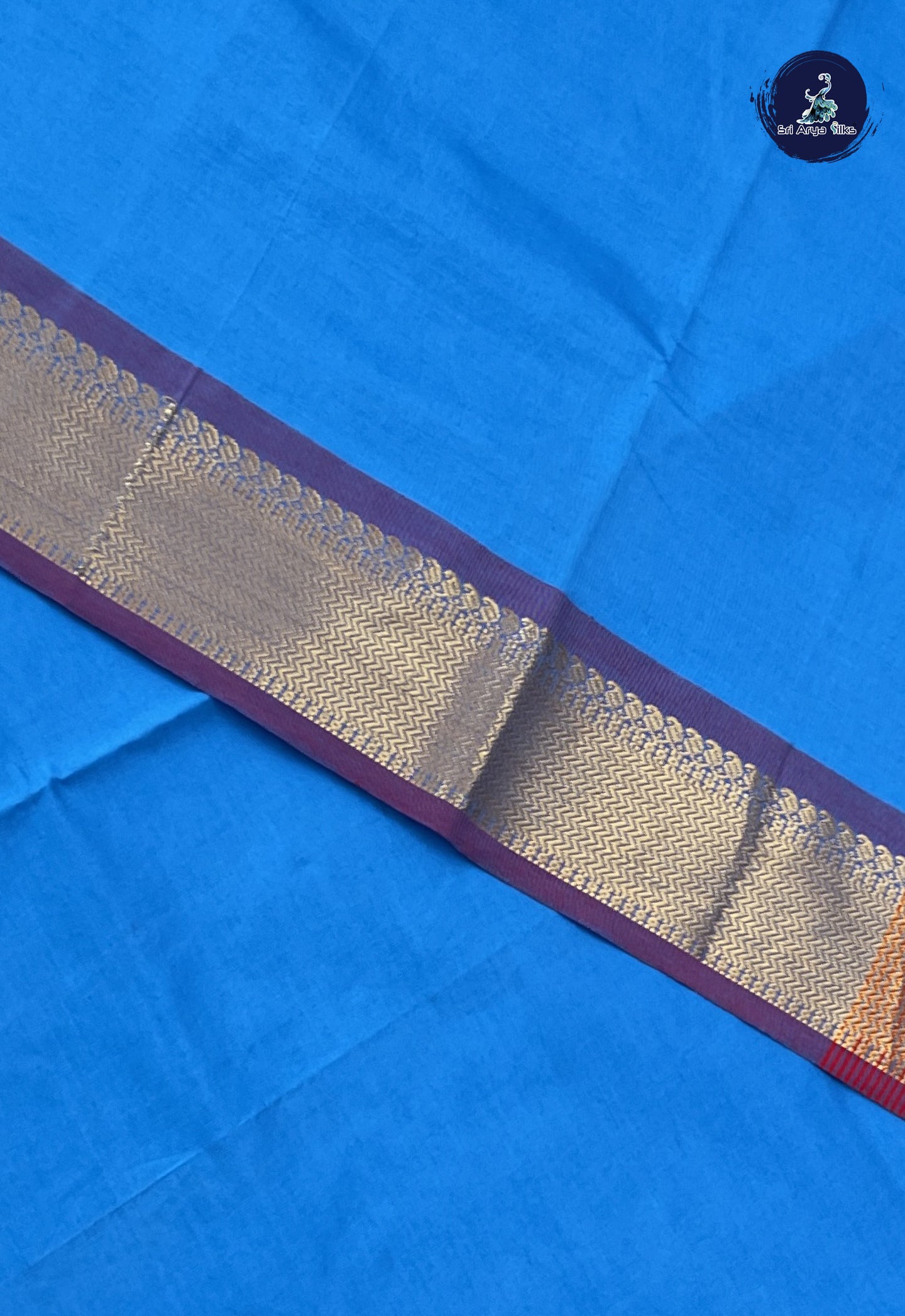 Copper Sulphate Blue Semi Silk Cotton Saree With Plain Pattern
