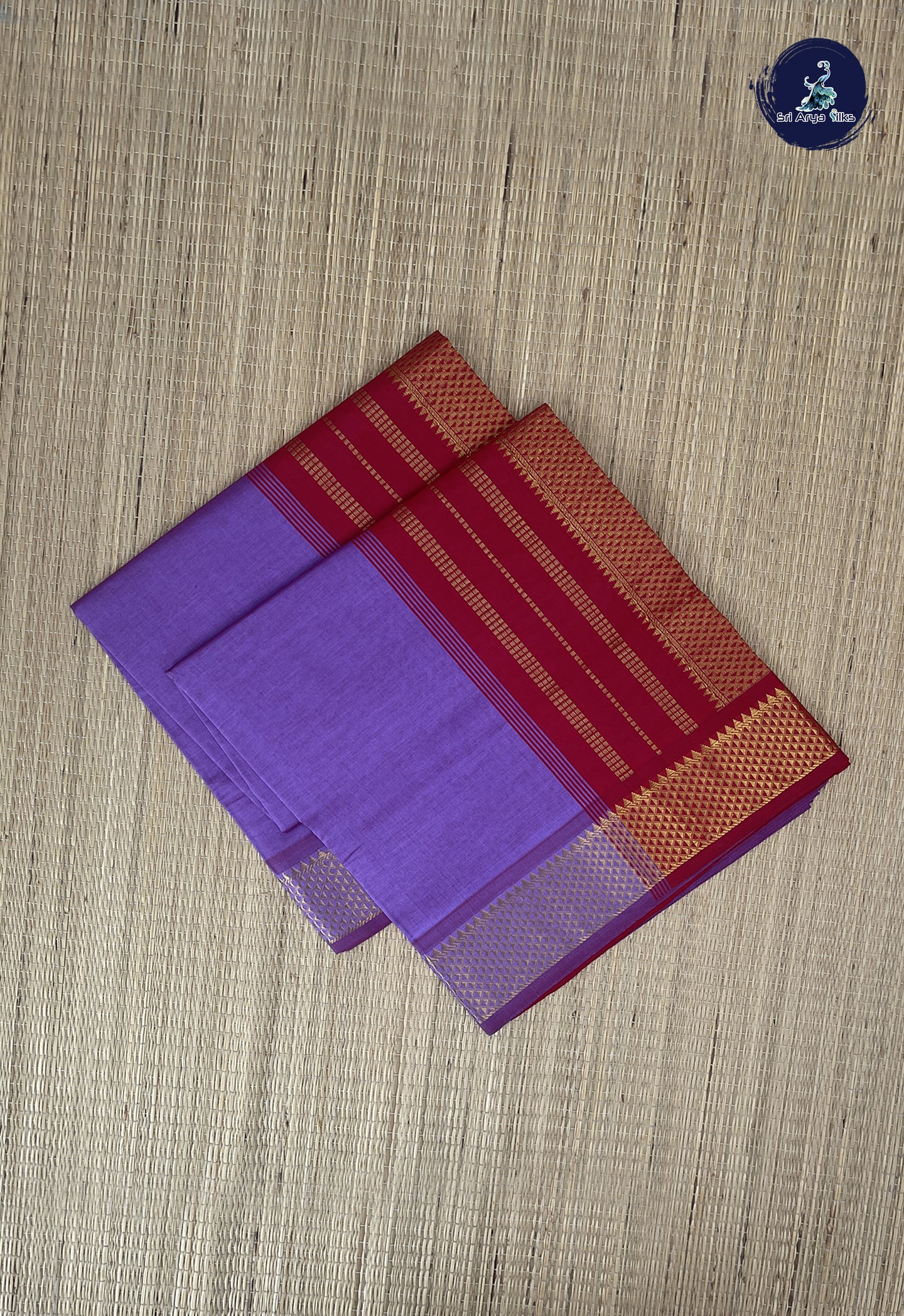 Lavender Semi Silk Cotton Saree With Plain Pattern