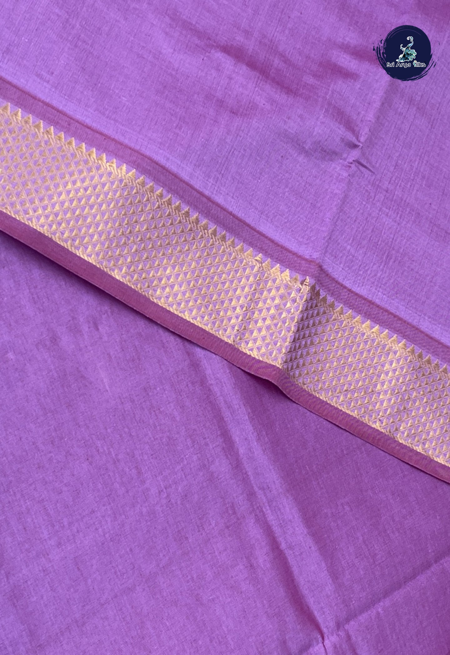 Lavender Semi Silk Cotton Saree With Plain Pattern