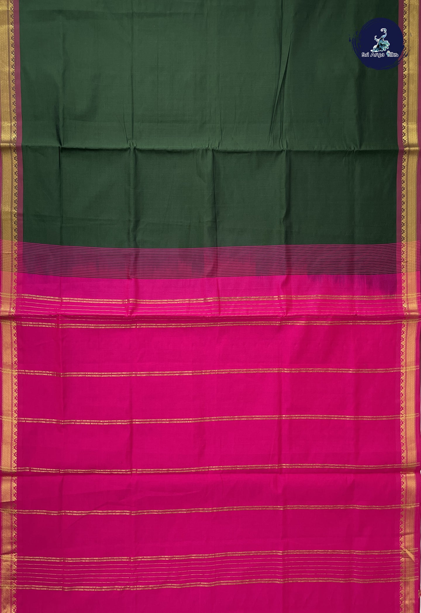 Olive Green Semi Silk Cotton Saree With Plain Pattern