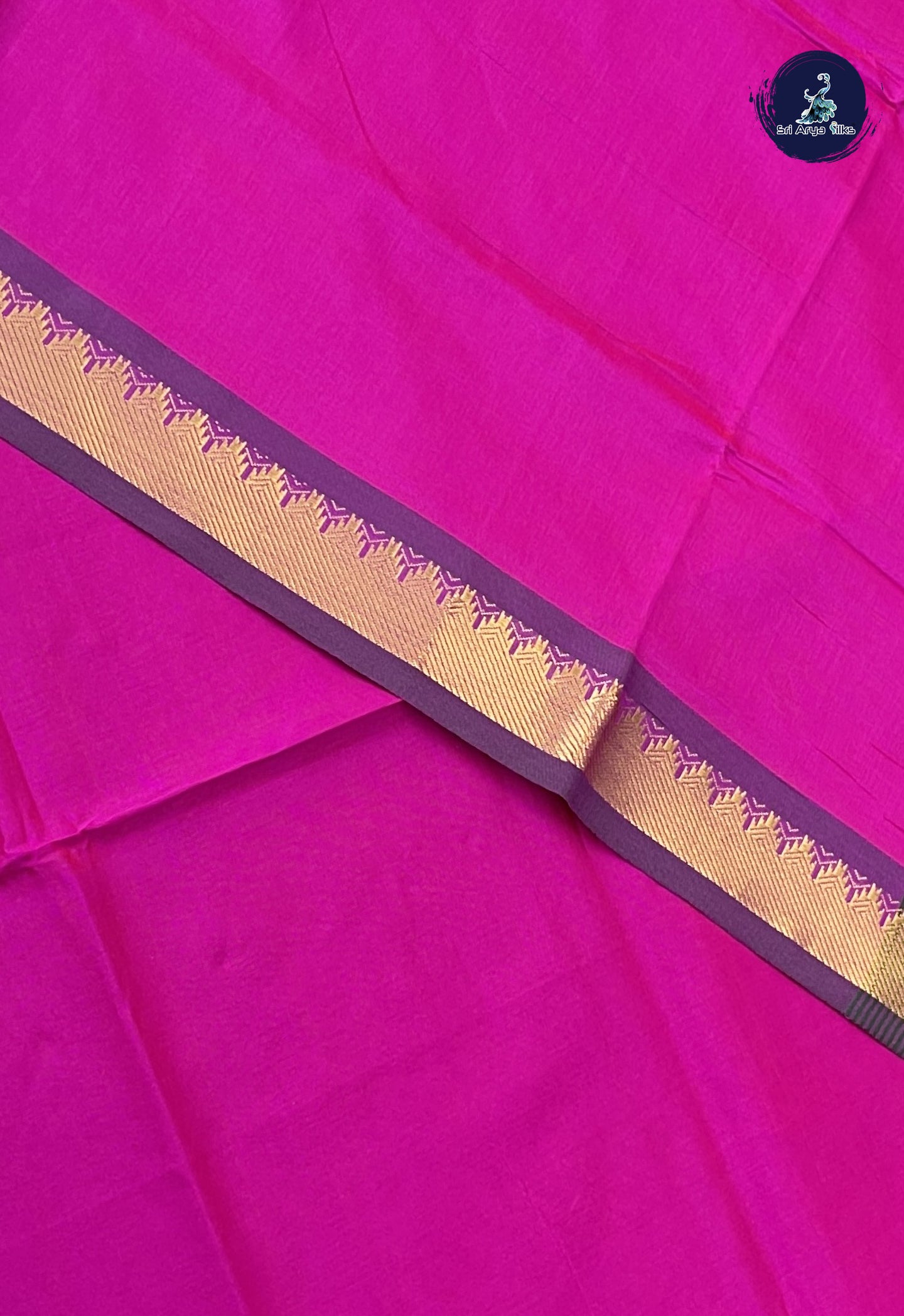 Purple Semi Silk Cotton Saree With Plain Pattern
