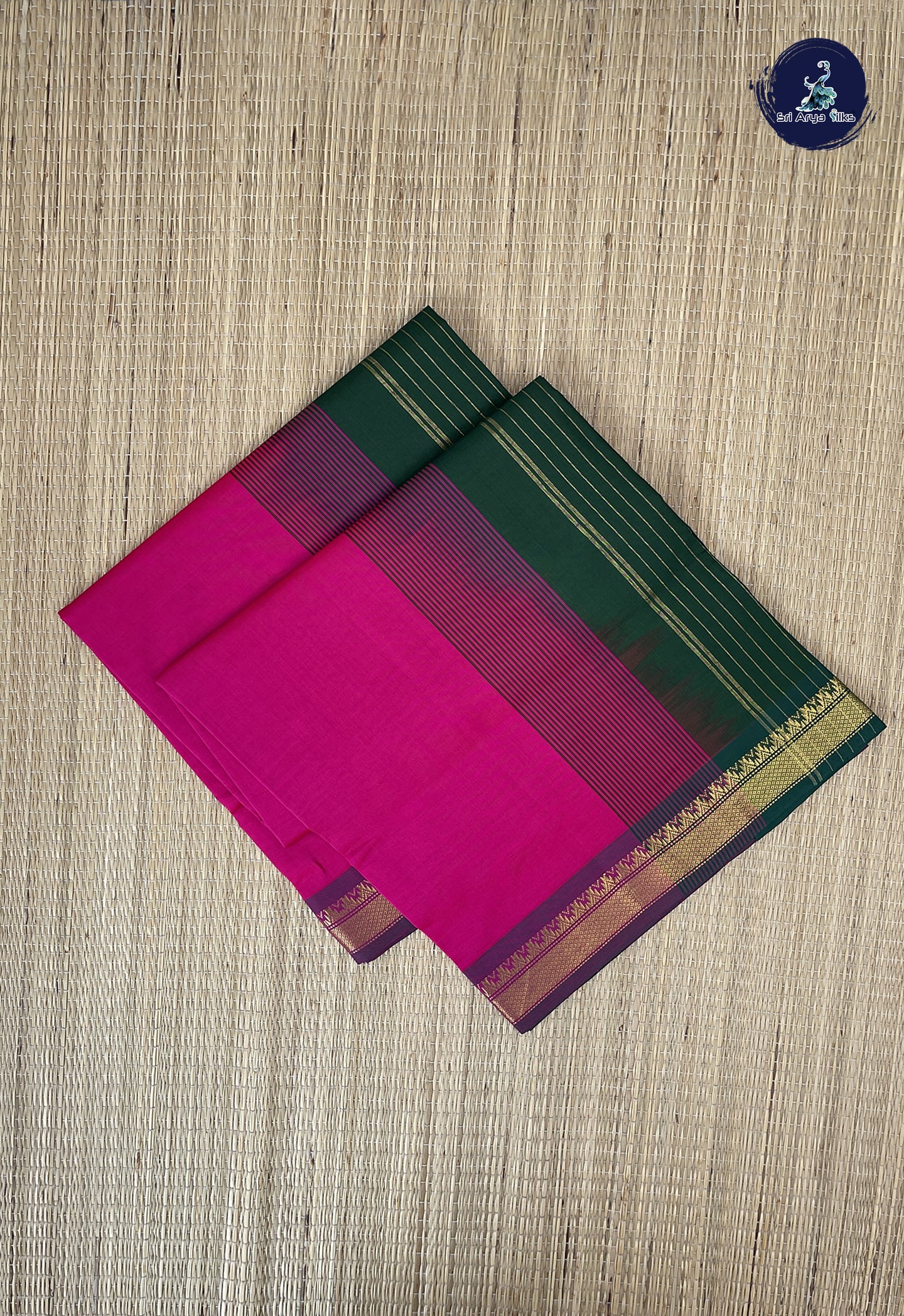 Pink Semi Silk Cotton Saree With Plain Pattern