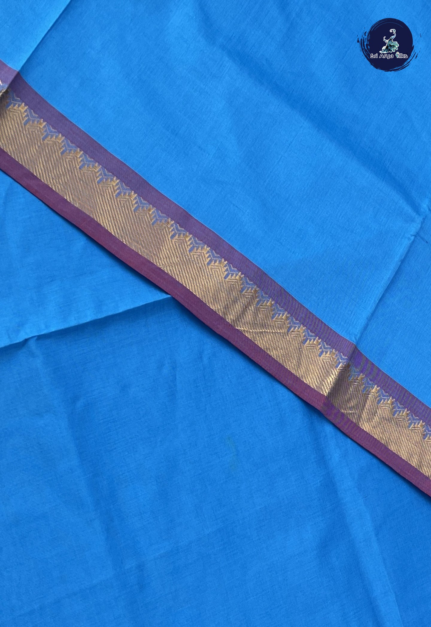 Copper Sulphate Blue Semi Silk Cotton Saree With Plain Pattern