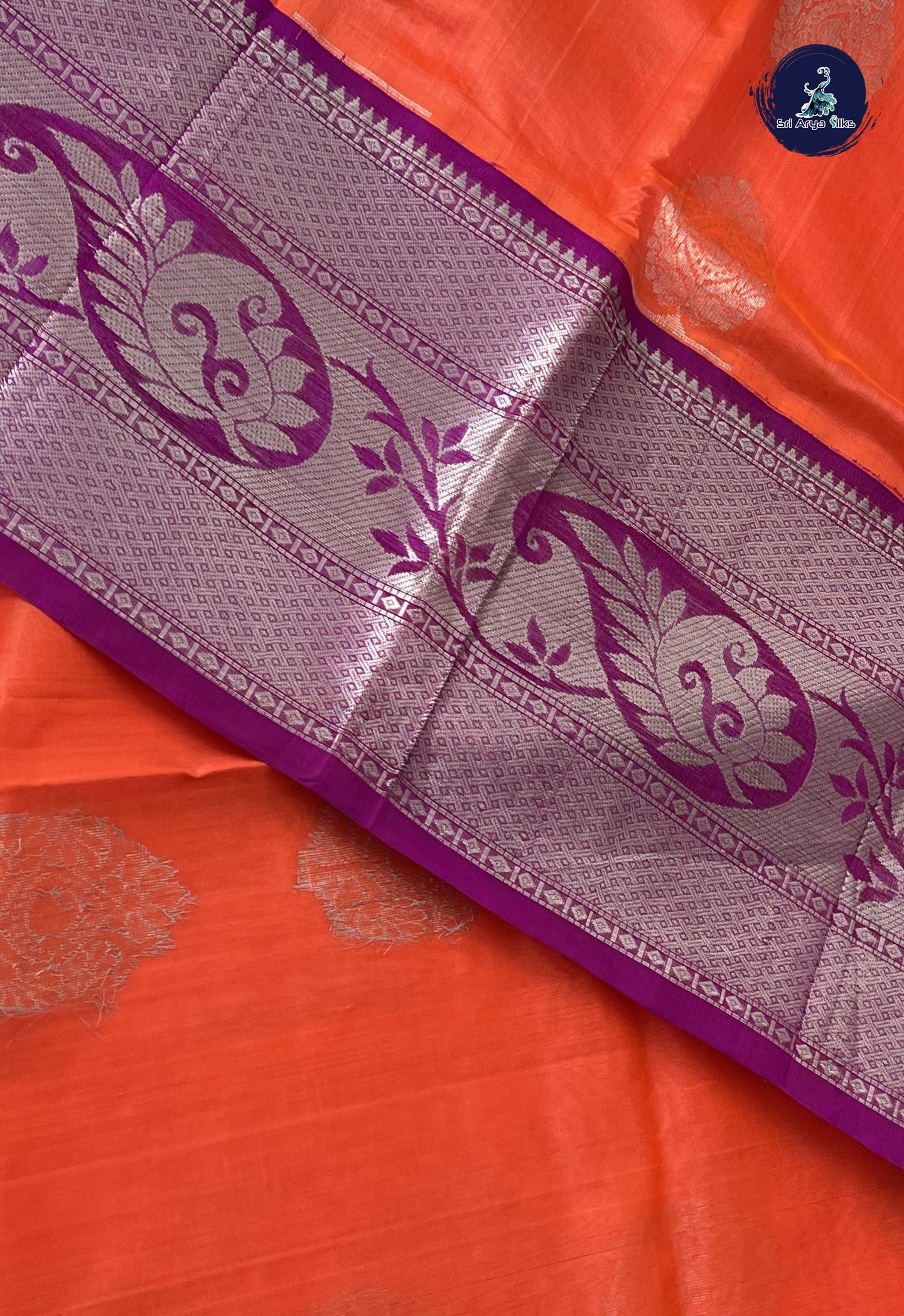 Orange Korvai Silk Cotton Saree With Zari Buttas Pattern