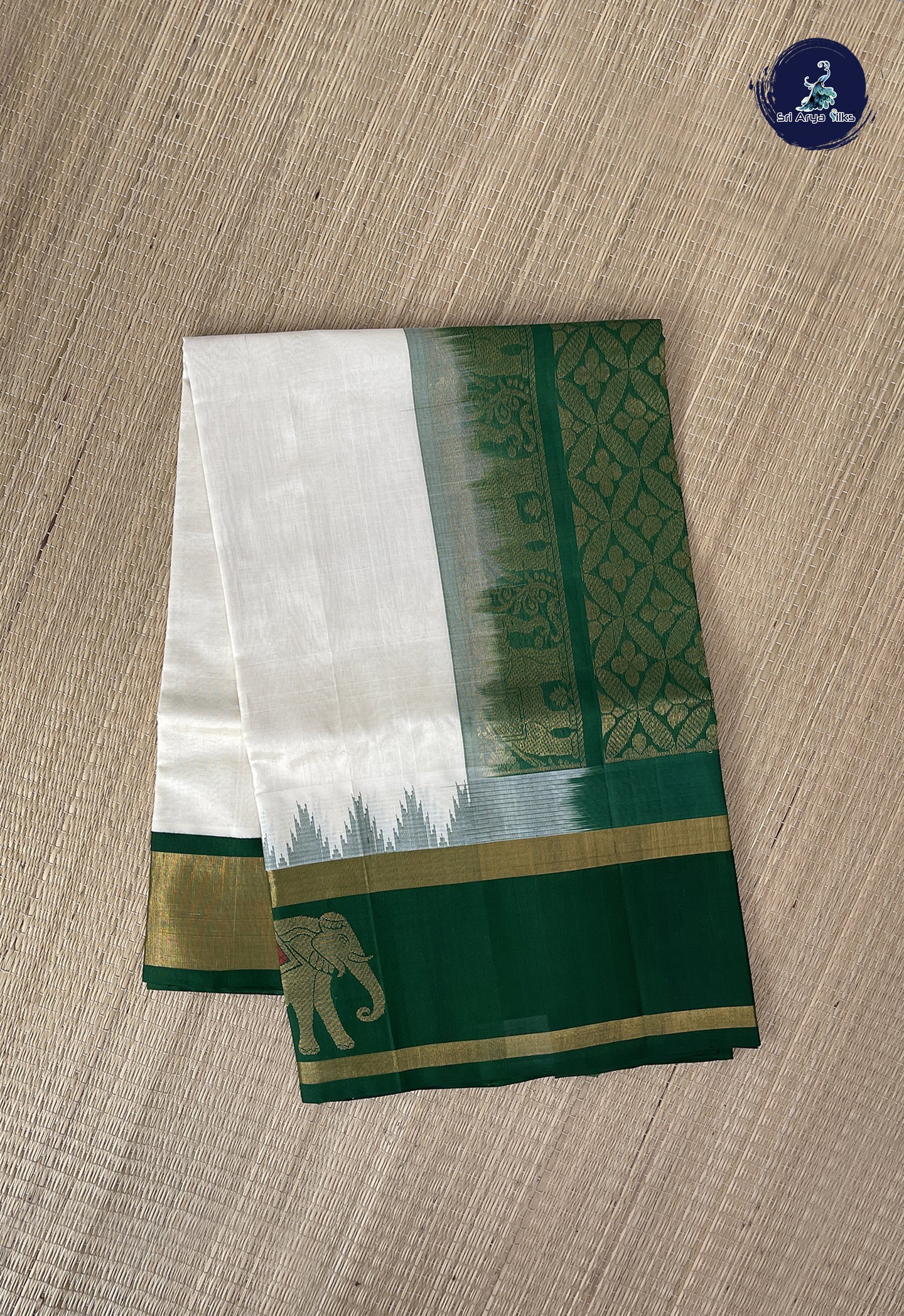 Off White Korvai Silk Cotton Saree With Plain Pattern
