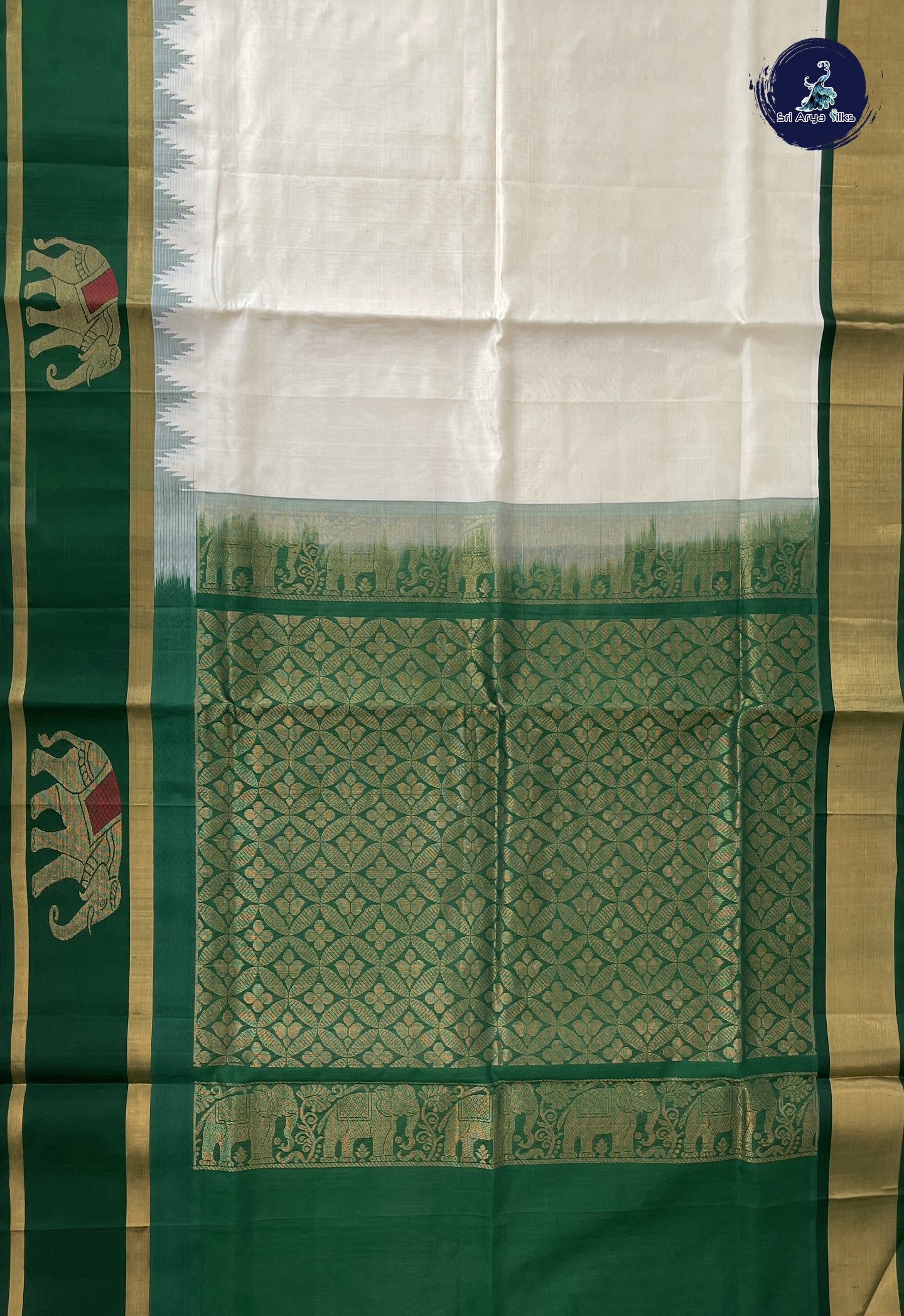 Off White Korvai Silk Cotton Saree With Plain Pattern