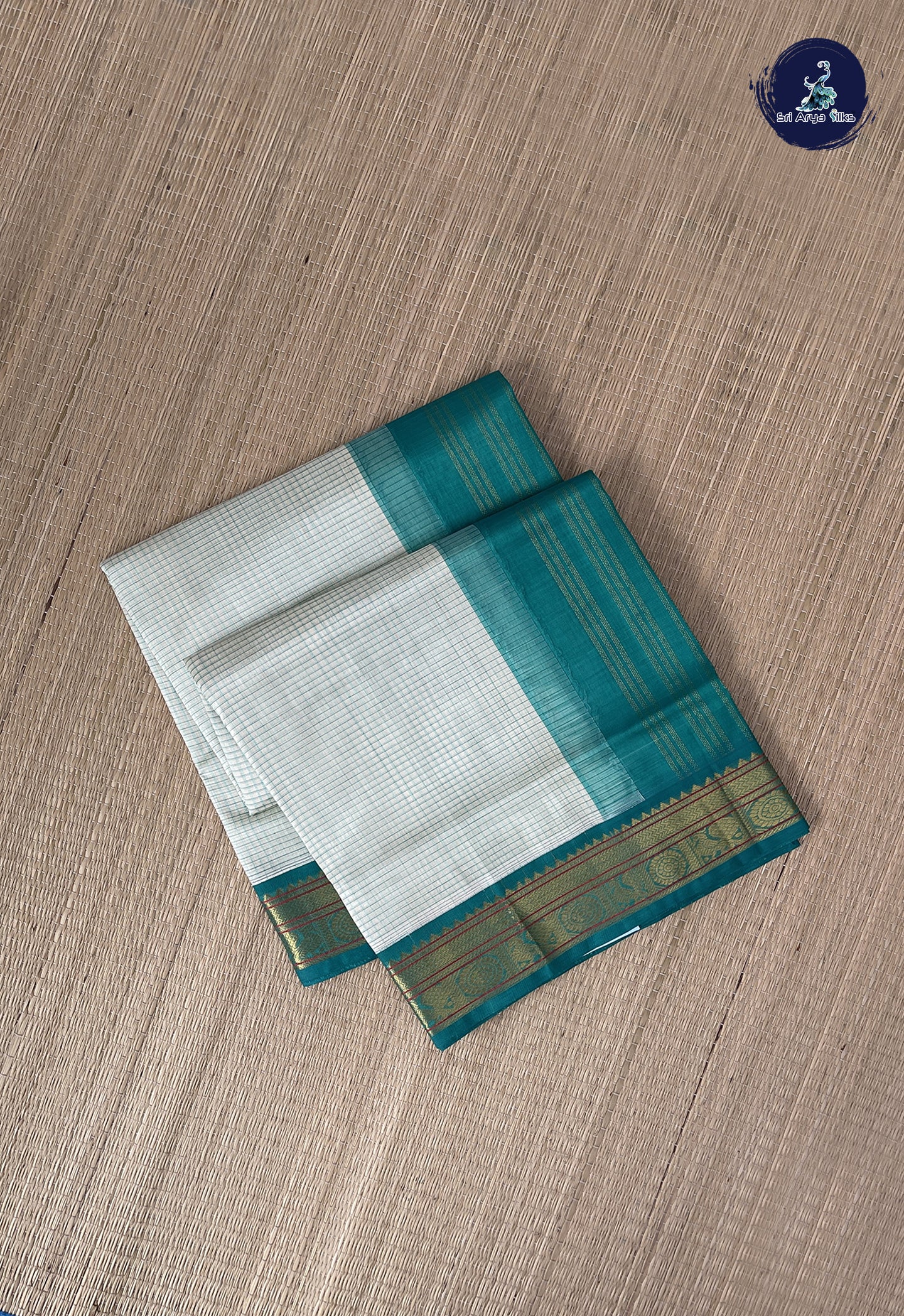 Pastel Shade Korvai Silk Cotton Saree With Checked Pattern