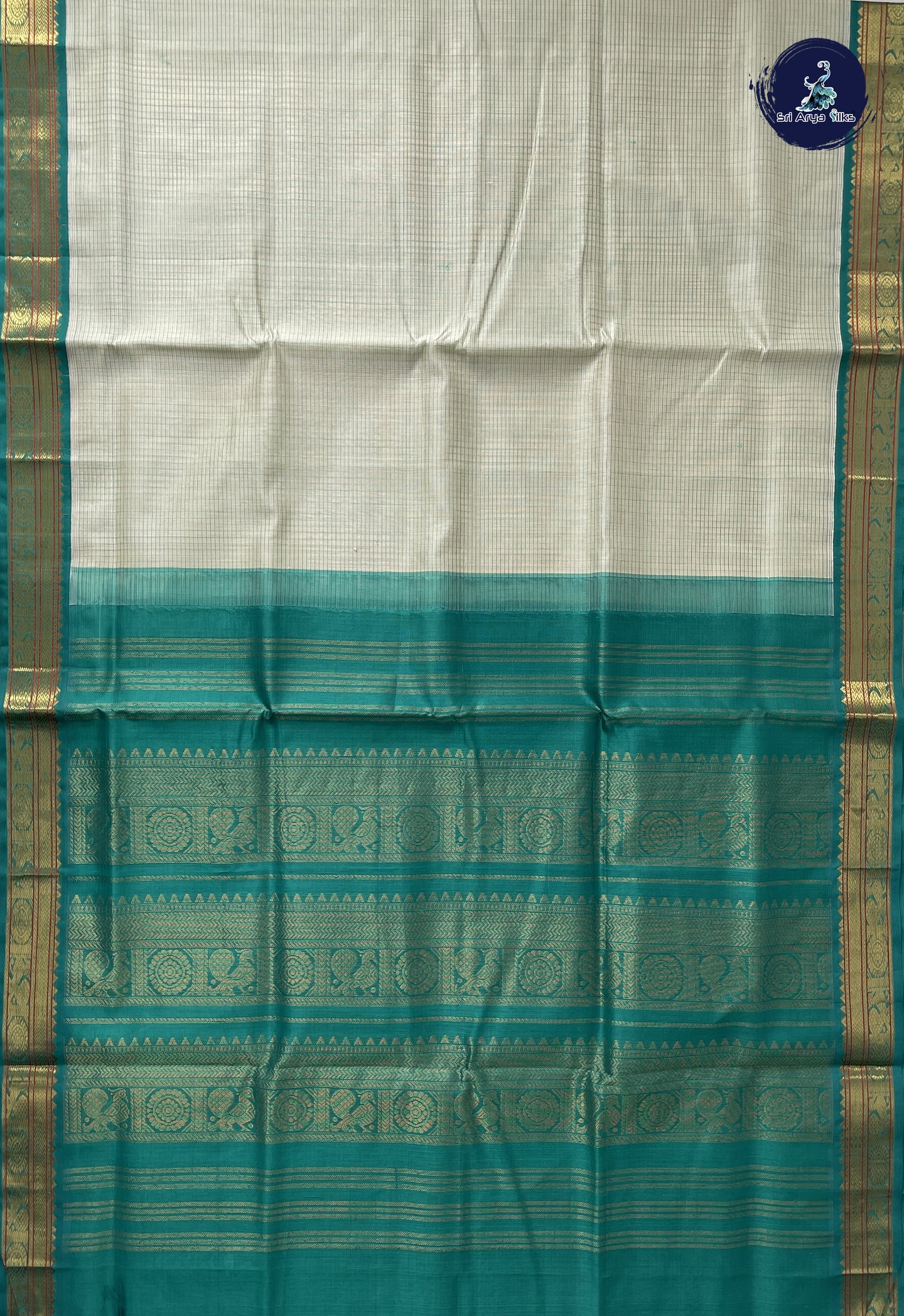 Pastel Shade Korvai Silk Cotton Saree With Checked Pattern