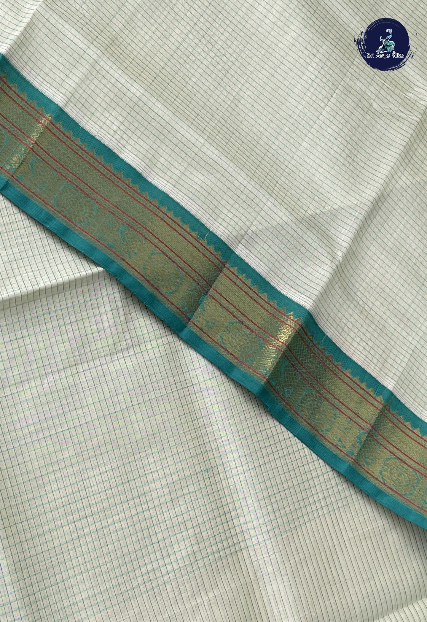 Pastel Shade Korvai Silk Cotton Saree With Checked Pattern