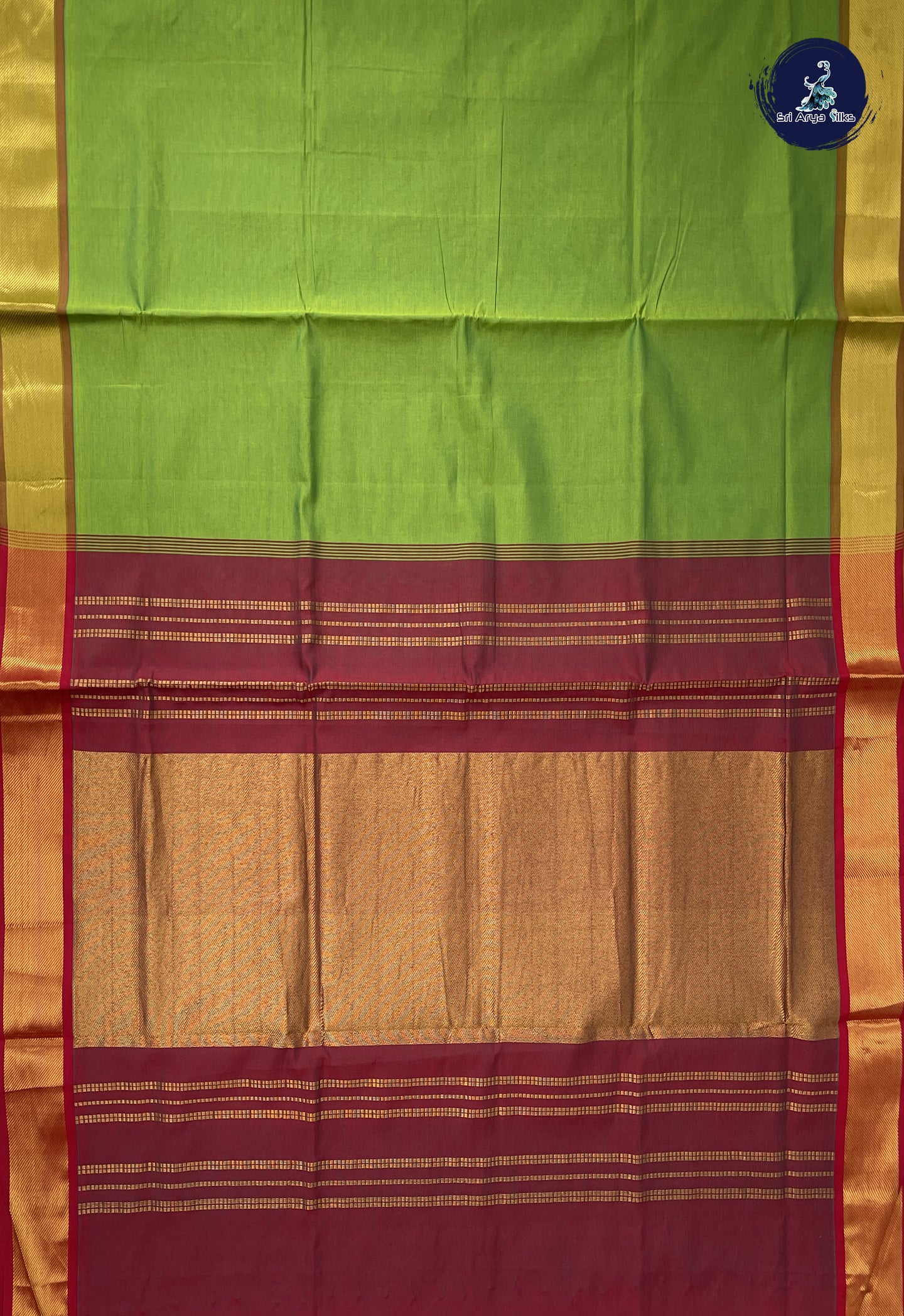 Light Green Semi Silk Cotton Saree With Plain Pattern