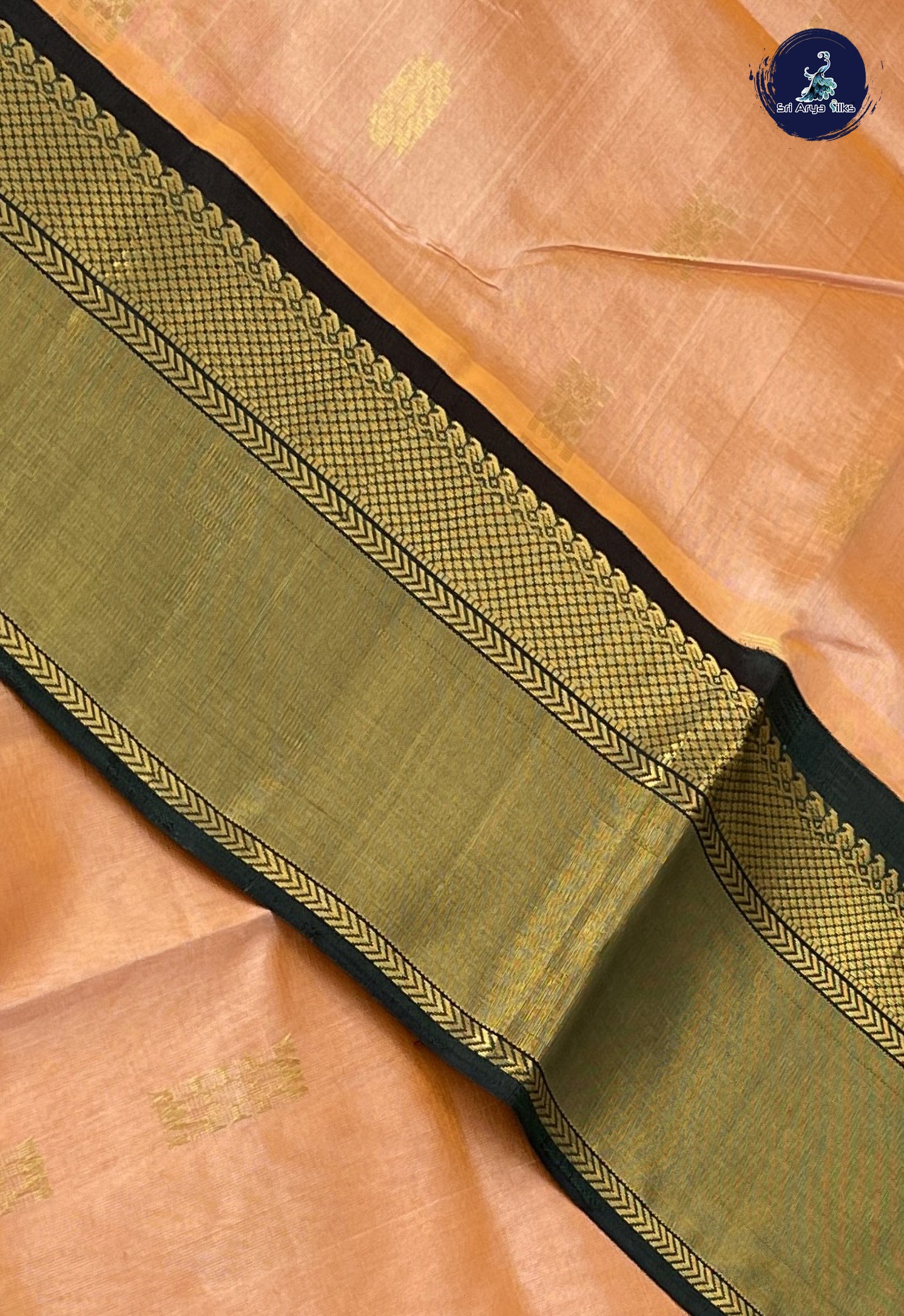 Peach Korvai Silk Cotton Saree With Zari Buttas Pattern
