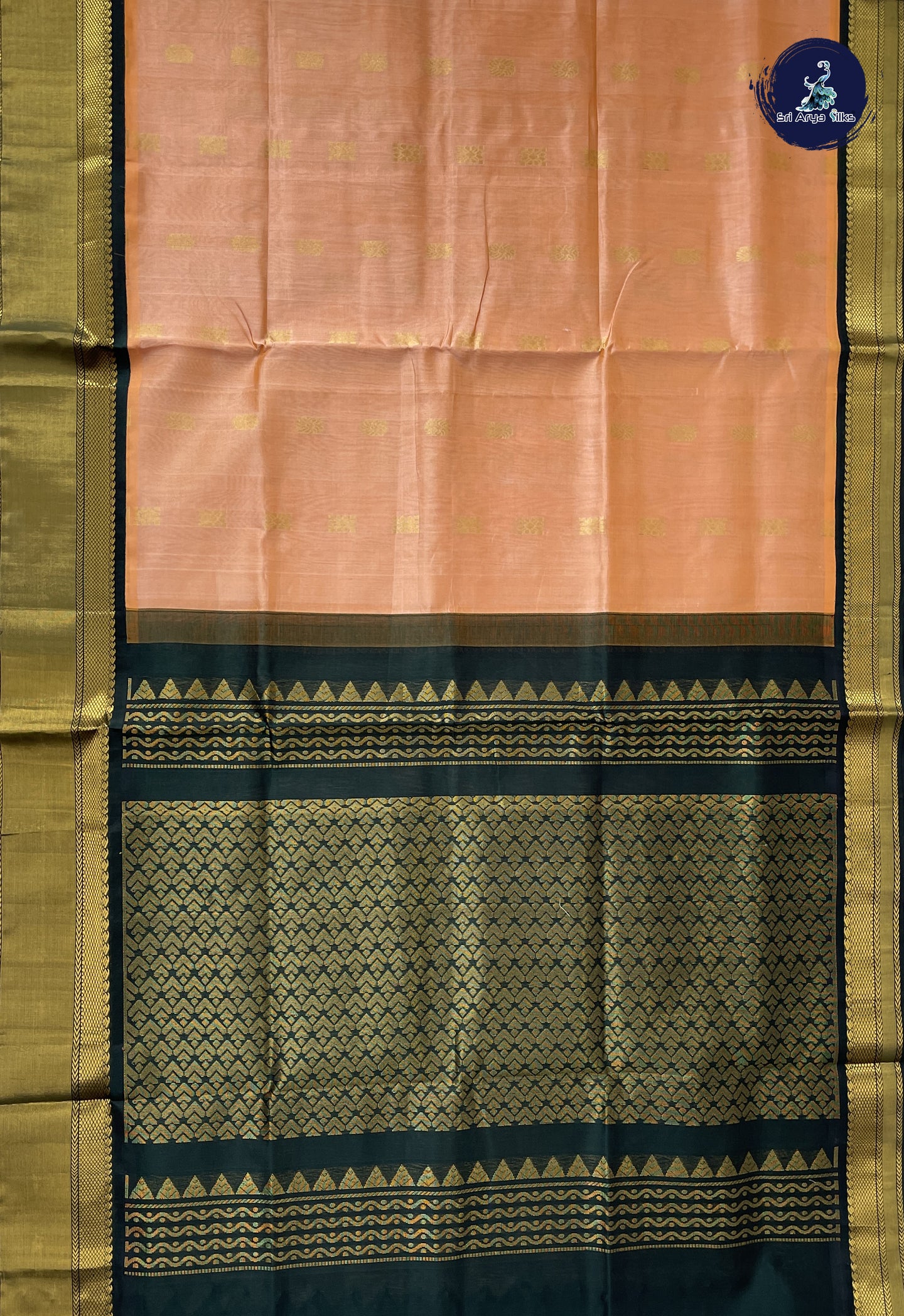 Peach Korvai Silk Cotton Saree With Zari Buttas Pattern