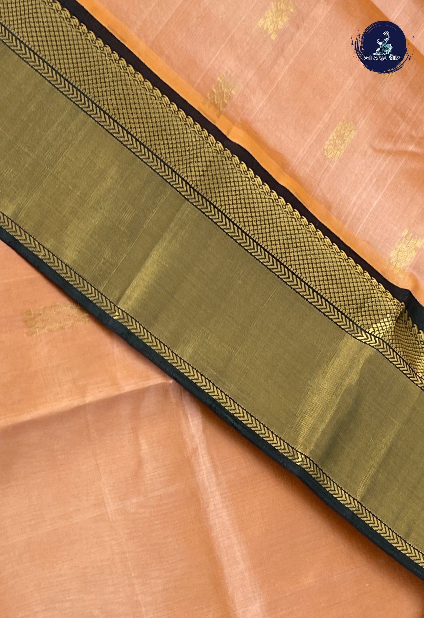 Peach Korvai Silk Cotton Saree With Zari Buttas Pattern