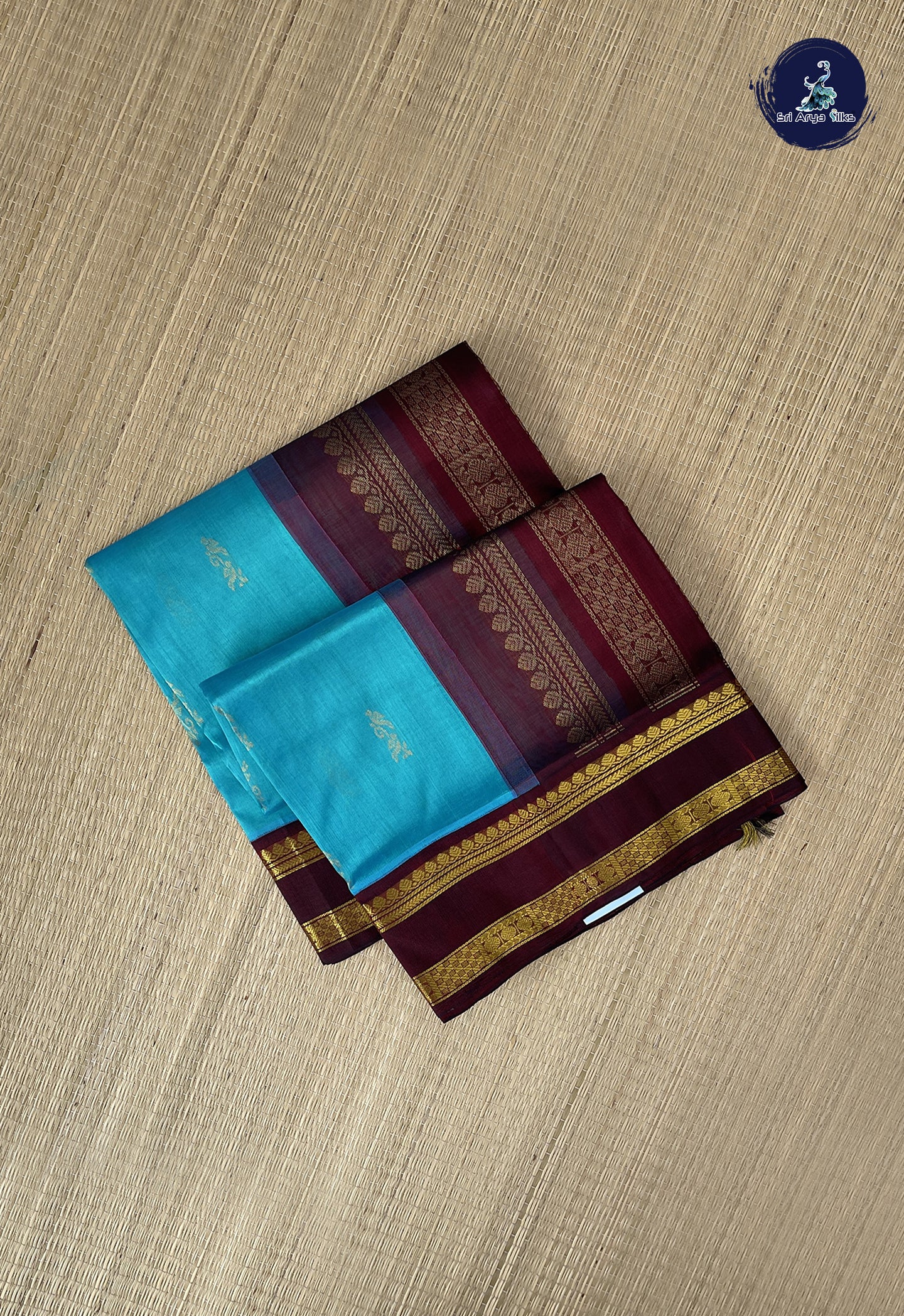 Light Blue Korvai Silk Cotton Saree With Zari Buttas Pattern