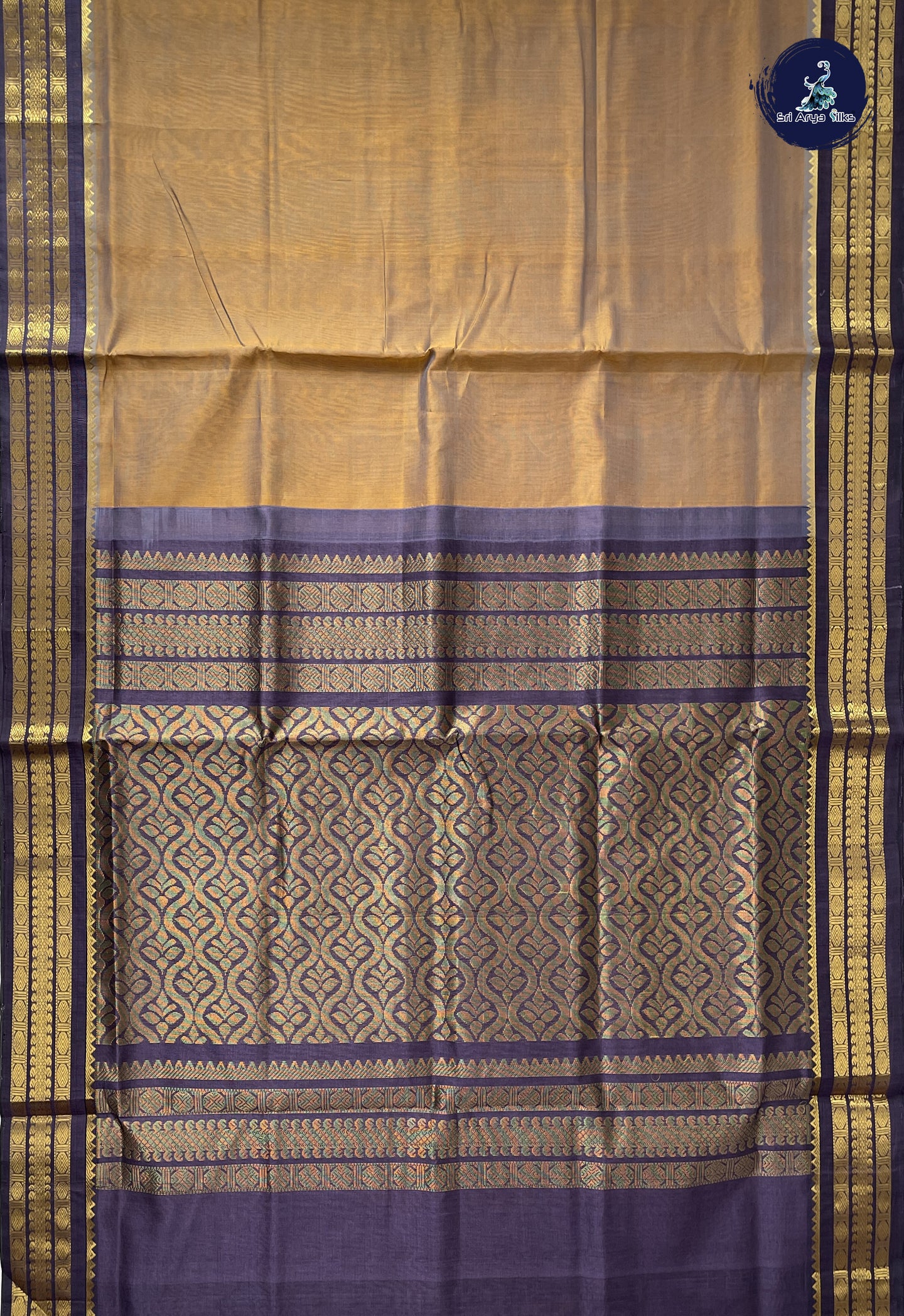 Honey Brown Korvai Silk Cotton Saree With Plain Pattern