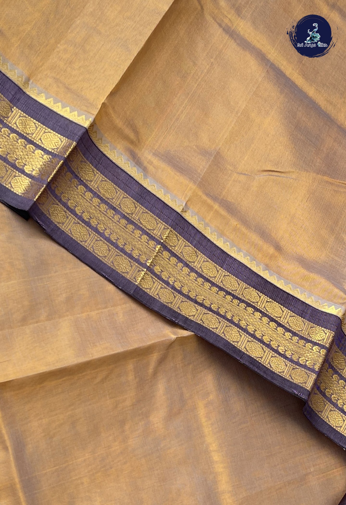Honey Brown Korvai Silk Cotton Saree With Plain Pattern