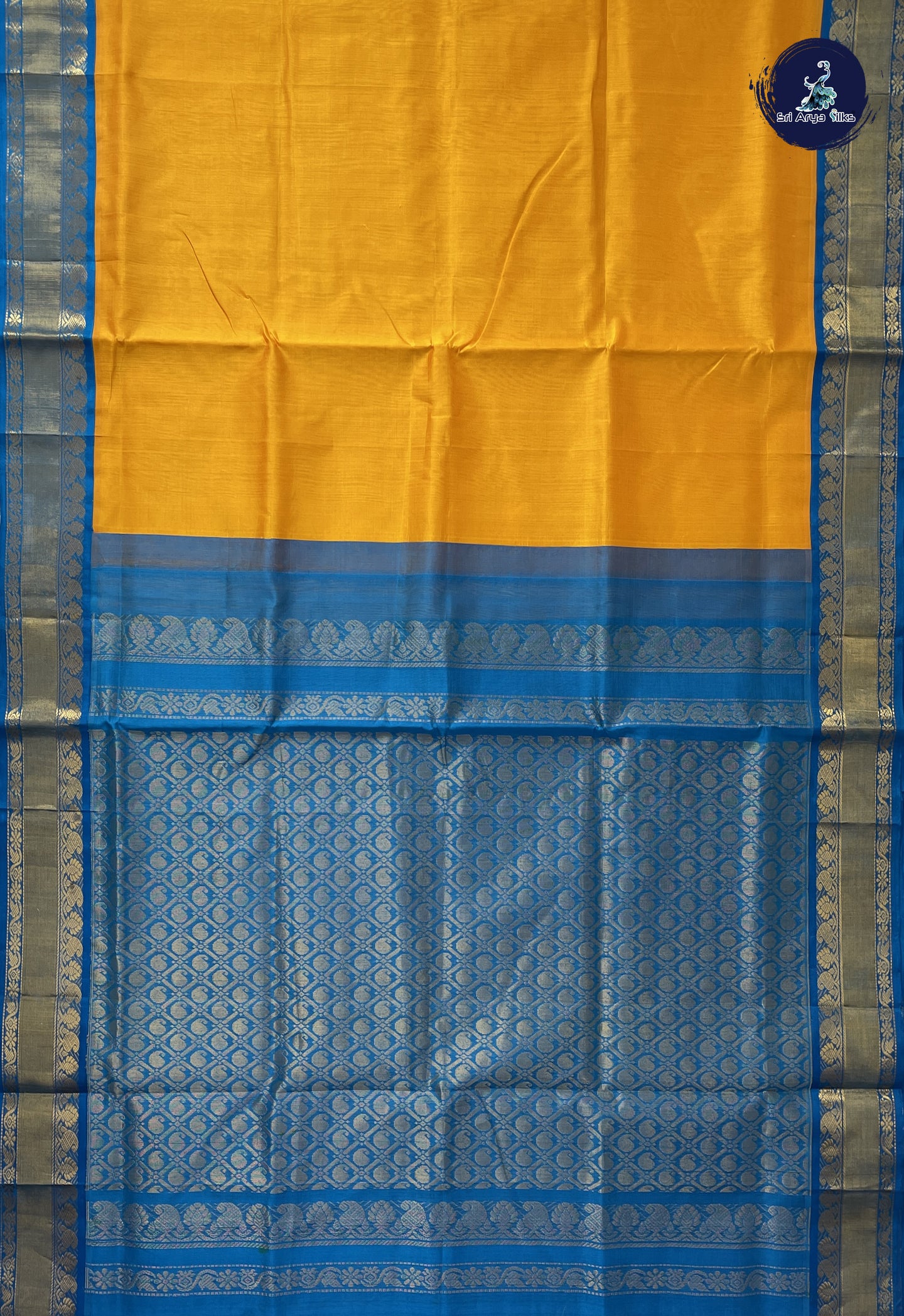 Mango Yellow Korvai Silk Cotton Saree With Plain Pattern