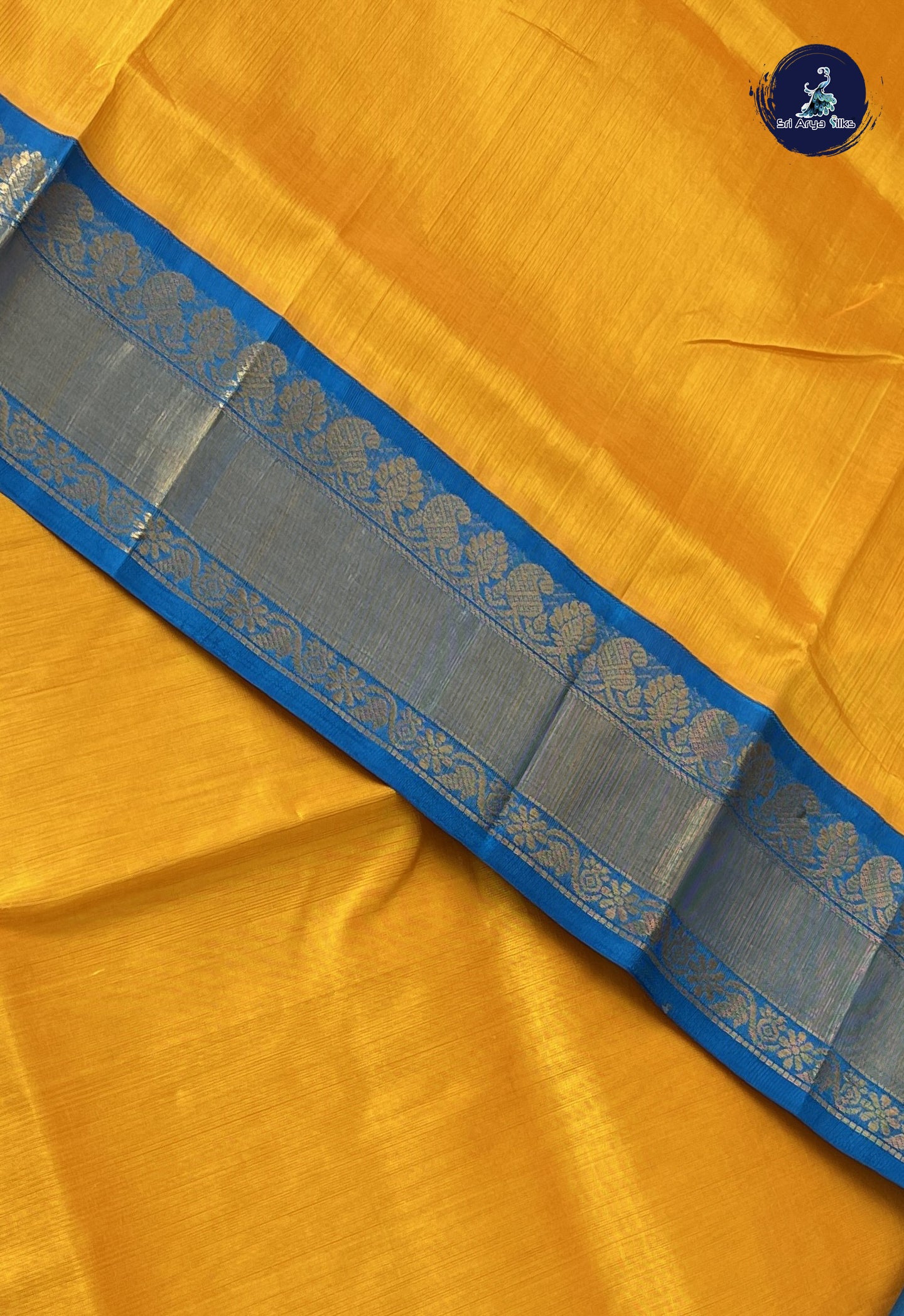 Mango Yellow Korvai Silk Cotton Saree With Plain Pattern