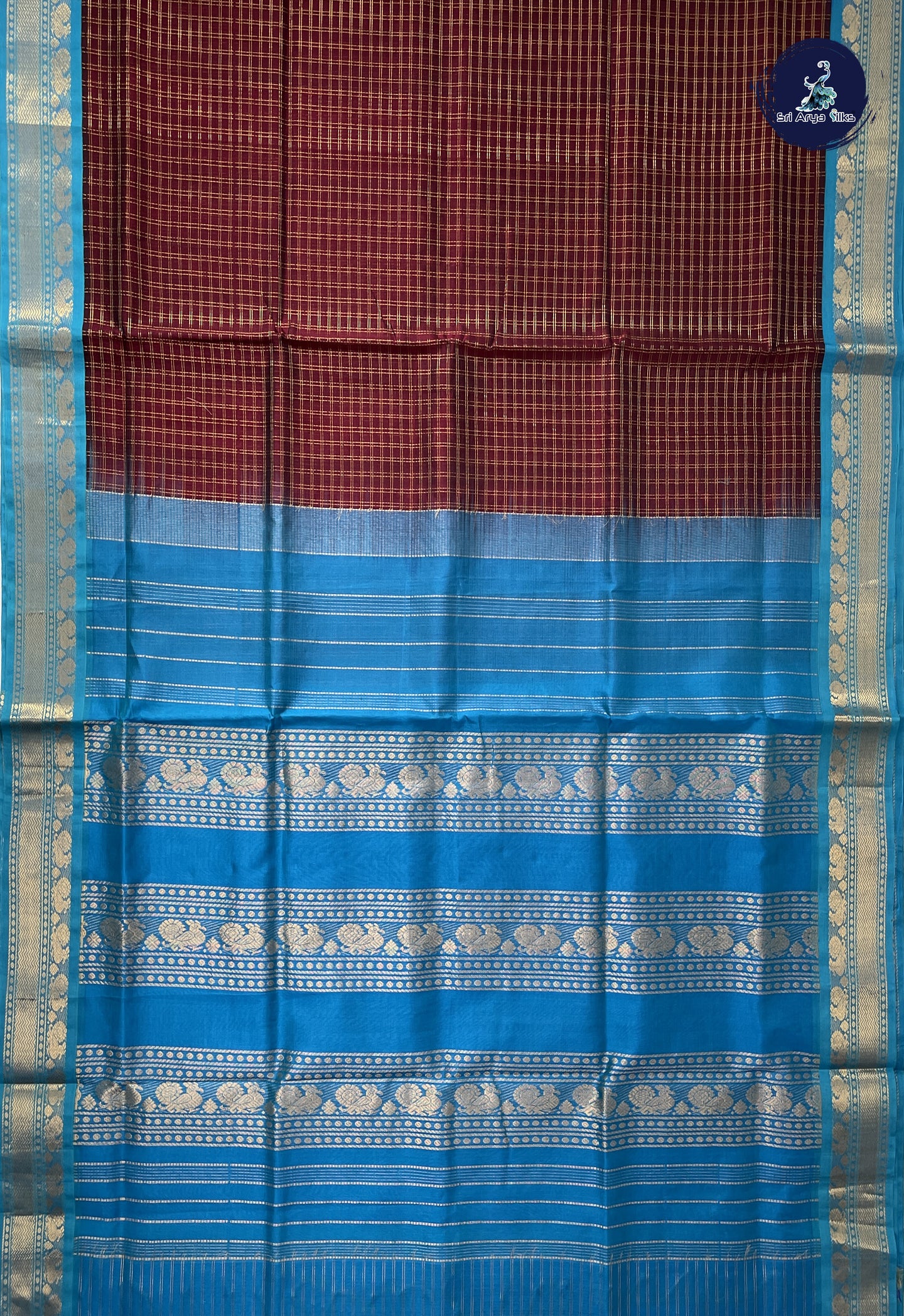 Brown Korvai Silk Cotton Saree With Zari Checked Pattern