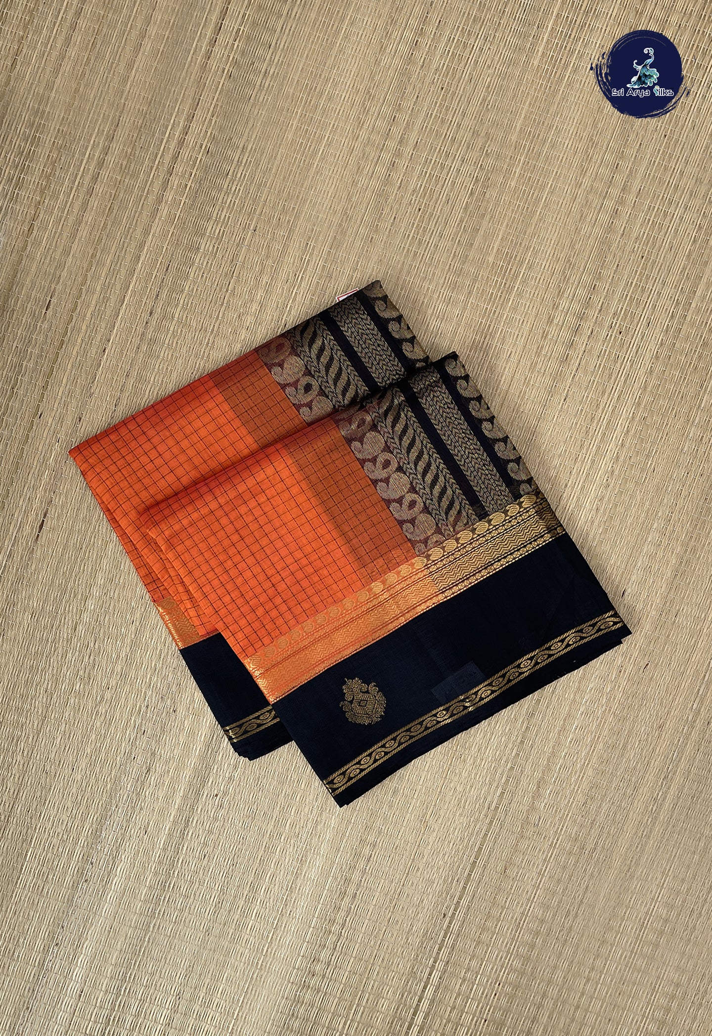 Rust Korvai Silk Cotton Saree With Checked Pattern