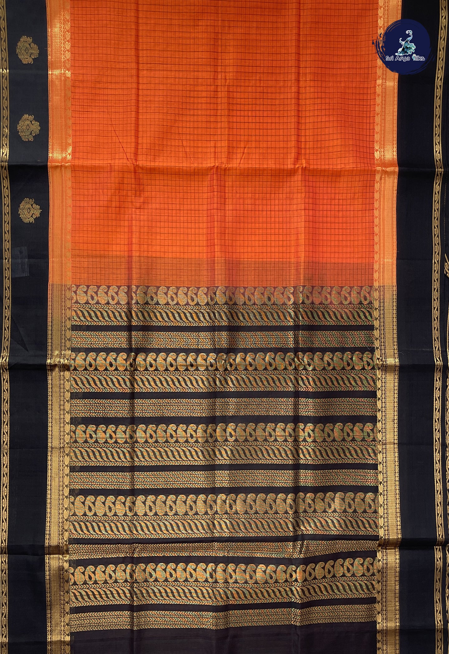 Rust Korvai Silk Cotton Saree With Checked Pattern